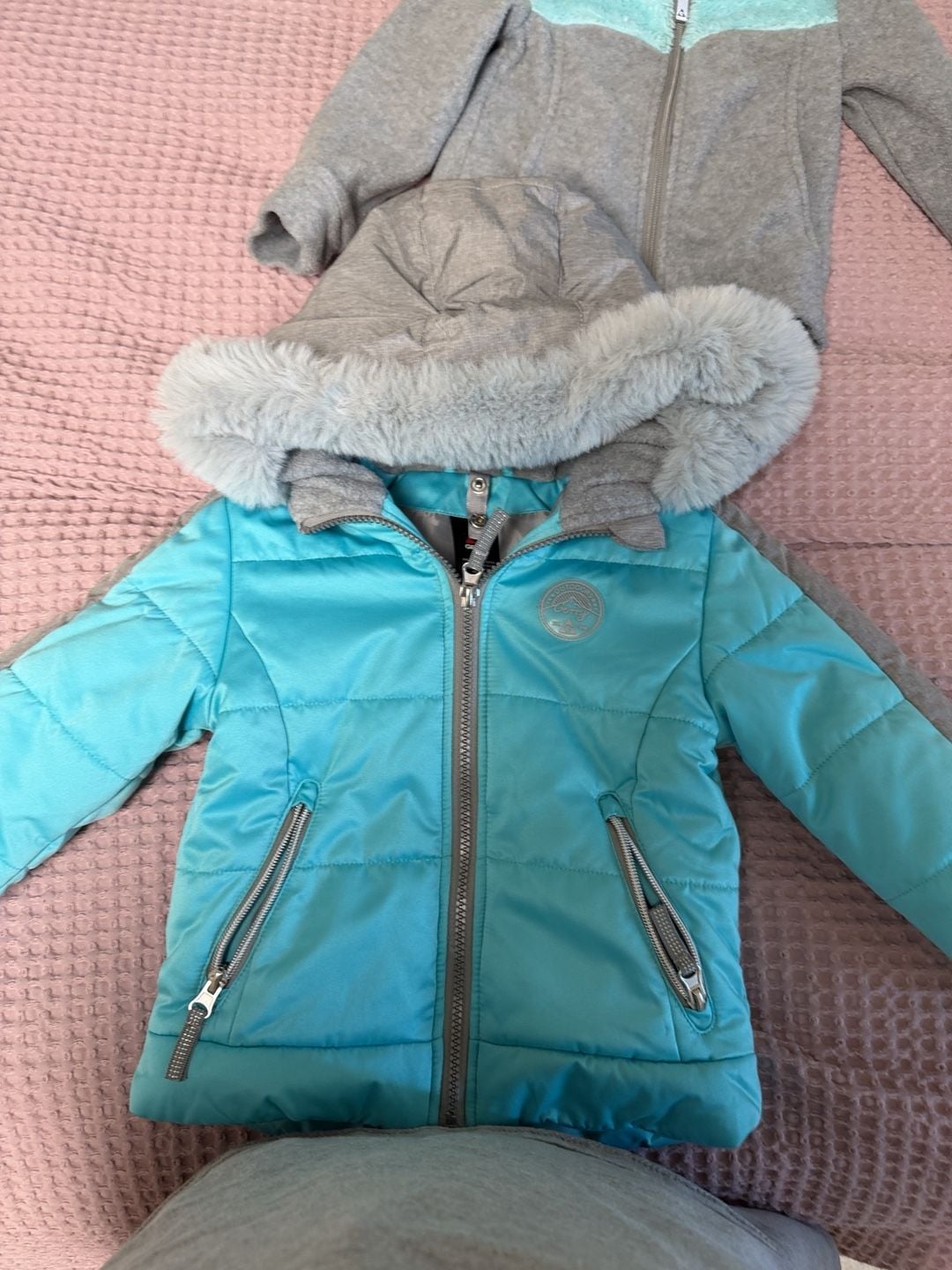 Gerry 3-in-1 Puffer Jacket Size 3T Teal Gray Fleece Hood 4