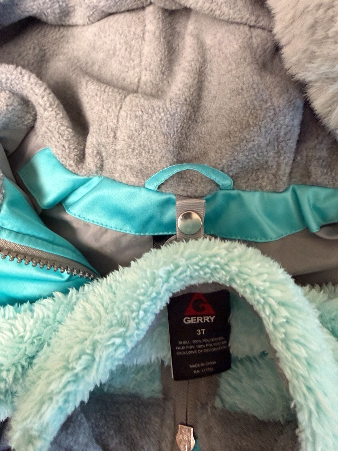 Gerry 3-in-1 Puffer Jacket Size 3T Teal Gray Fleece Hood 7