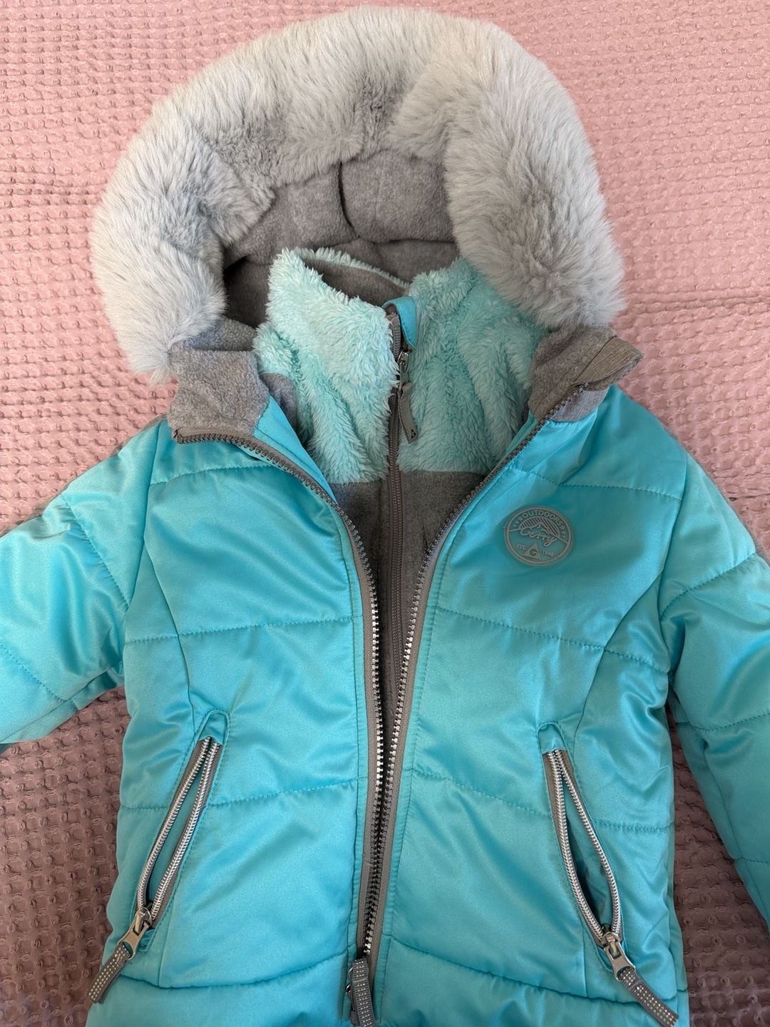 Gerry 3-in-1 Puffer Jacket Size 3T Teal Gray Fleece Hood 8