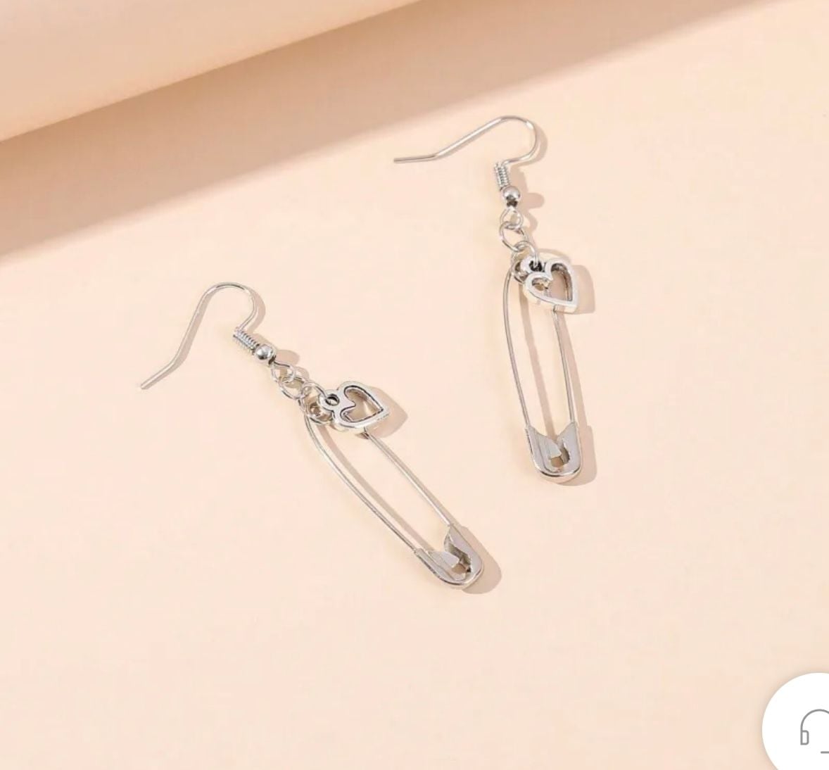 Heart Safety Pin Dangle Earrings Silver Tone 5