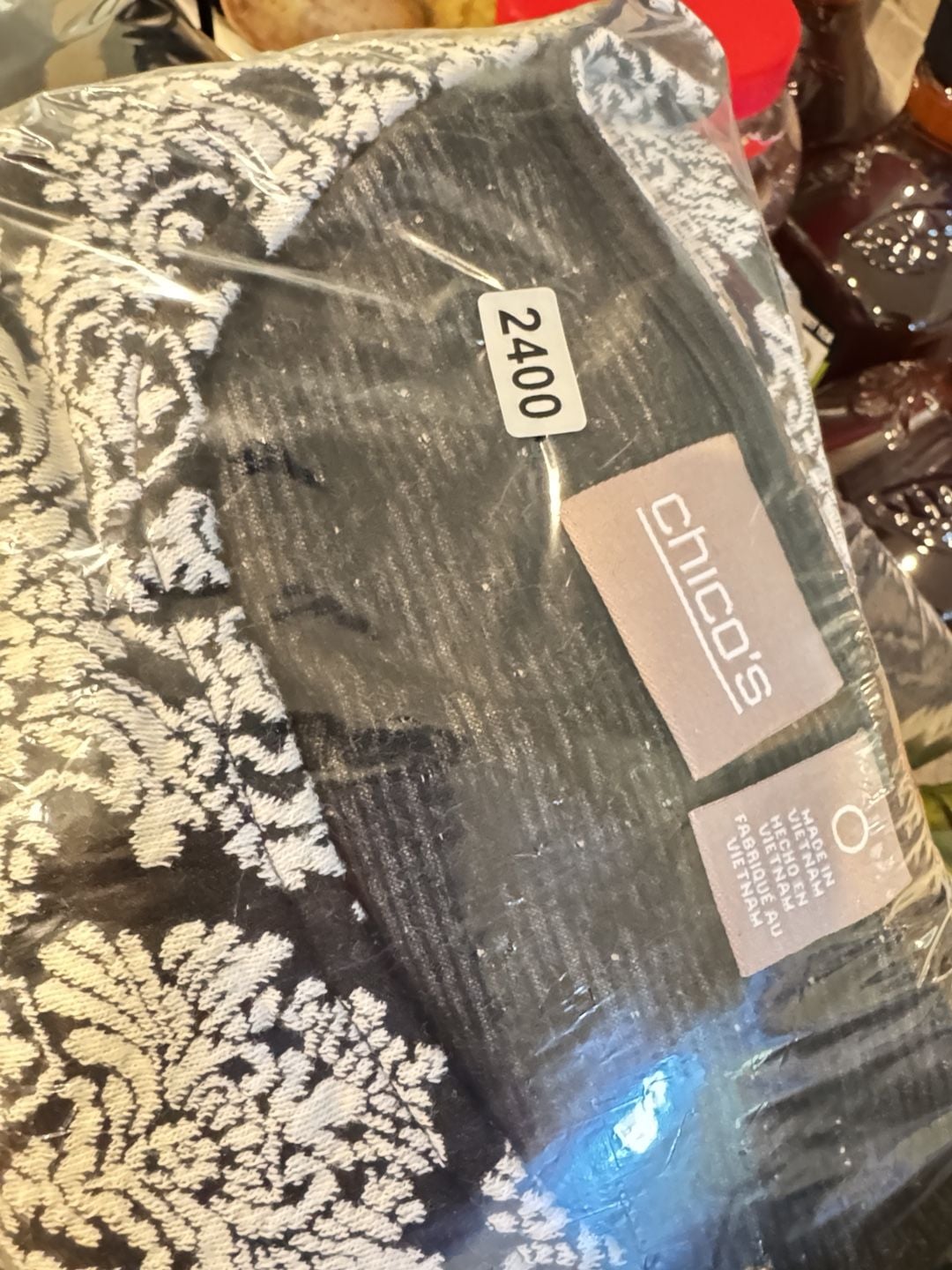 Chico's Damask Top Size 0 Black White 3/4 Sleeve Blouse 9
