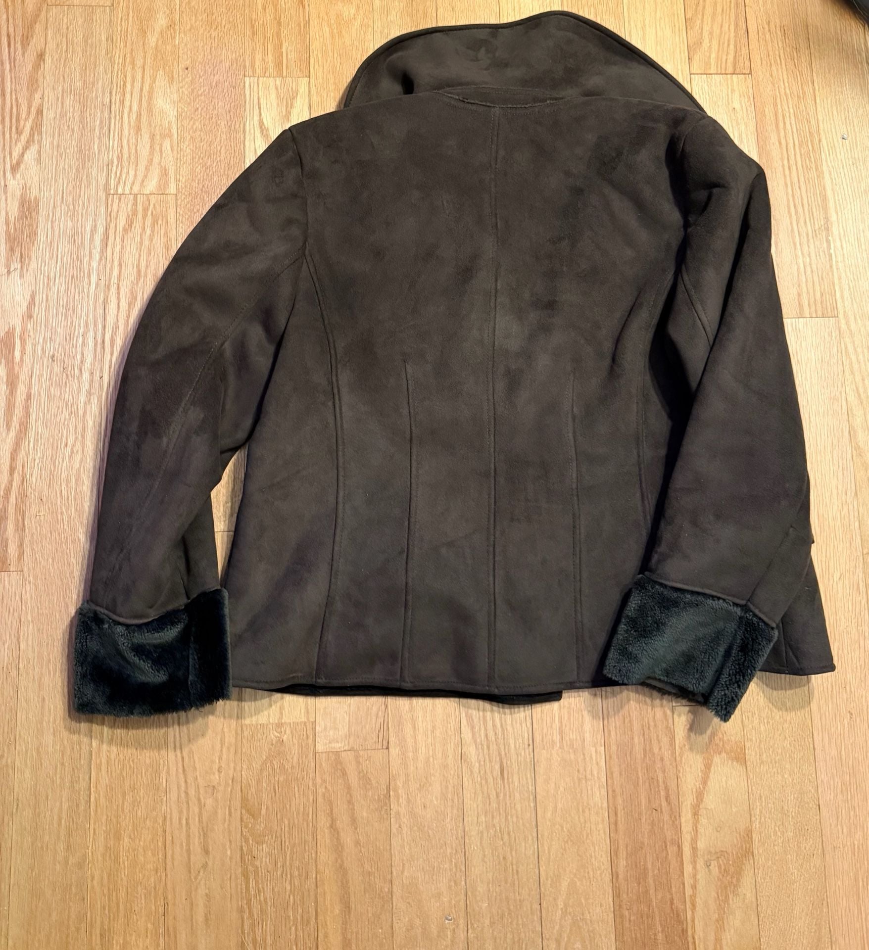 Oscar by Oscar de la Renta Faux Suede Coat XLG Brown Faux Fur Trim Jacket 8