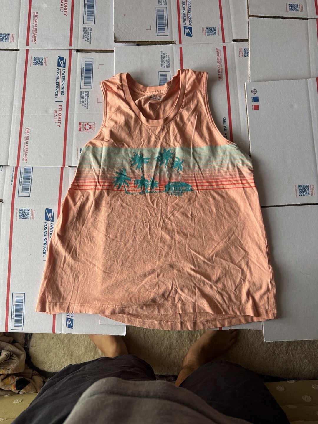 Columbia PFG Tank Top Size M Peach Palm Tree Graphic Sleeveless Shirt 2
