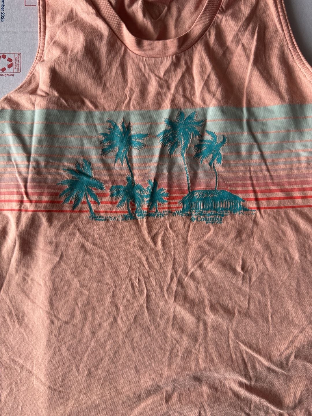 Columbia PFG Tank Top Size M Peach Palm Tree Graphic Sleeveless Shirt 3