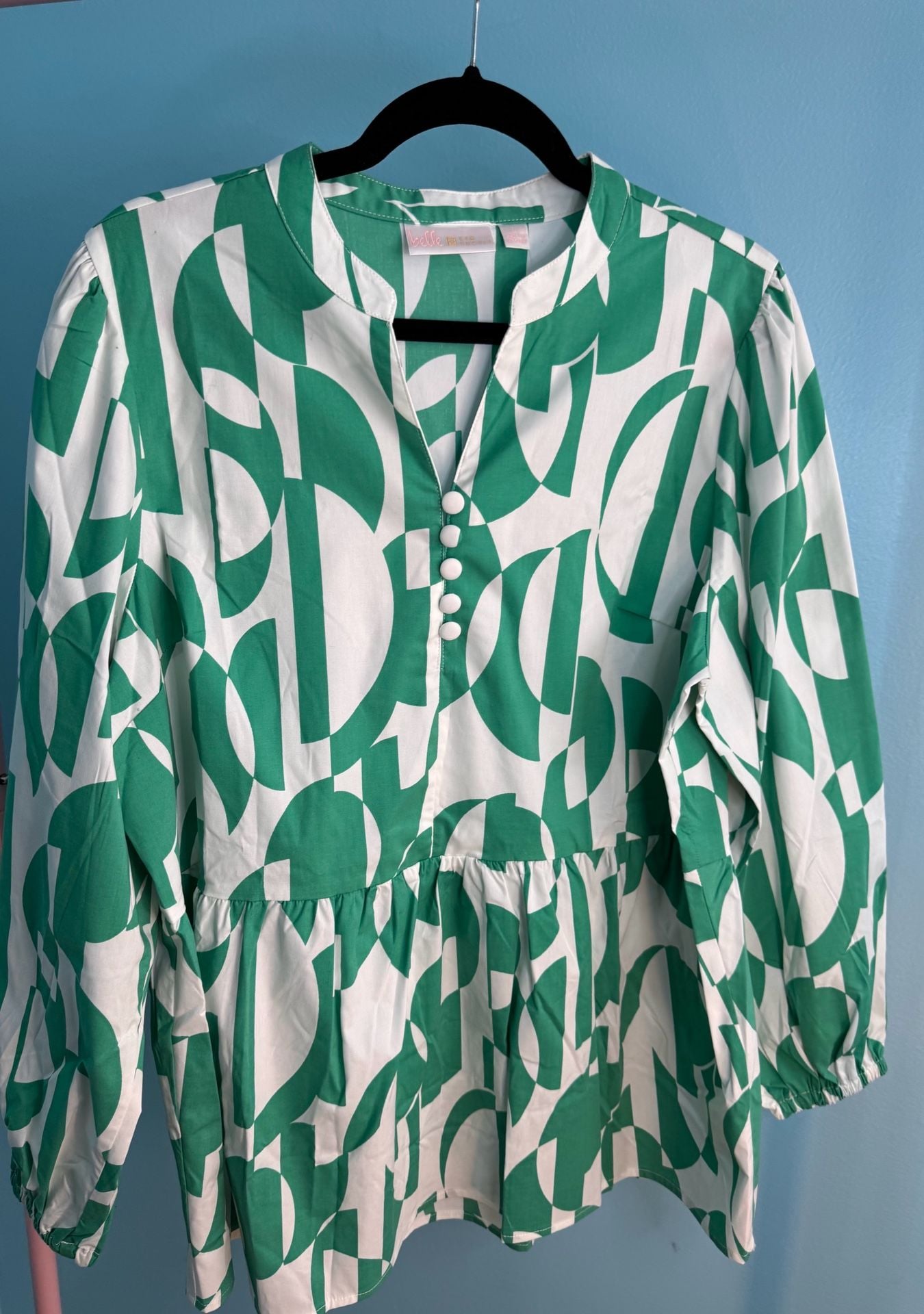 Belle By Kim Gravel Geo Goddess Blouse Size L Green 3