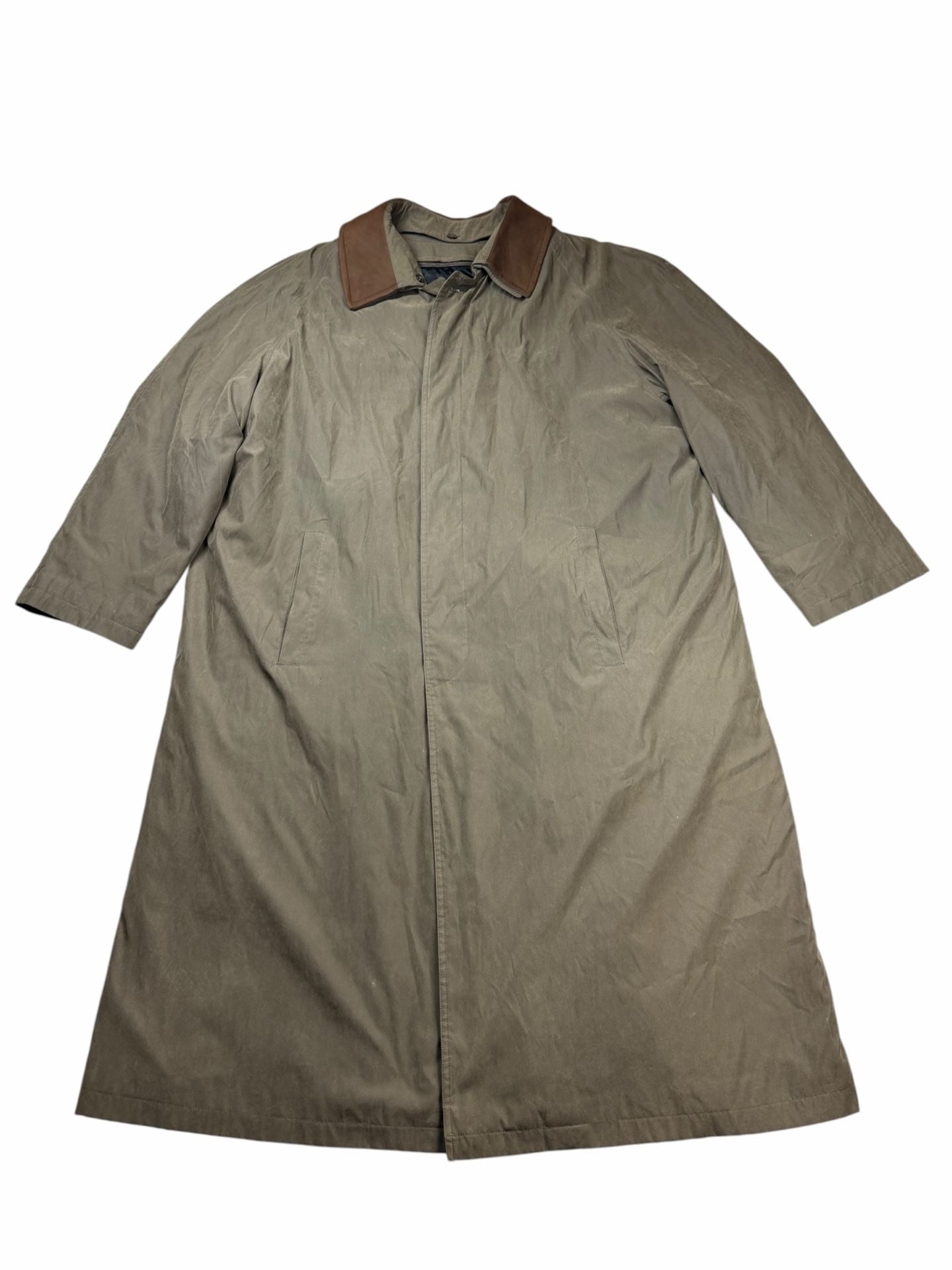 Vintage Lauren Ralph Lauren Trench Coat Mens 46R Leather Collar Lined Olive 2