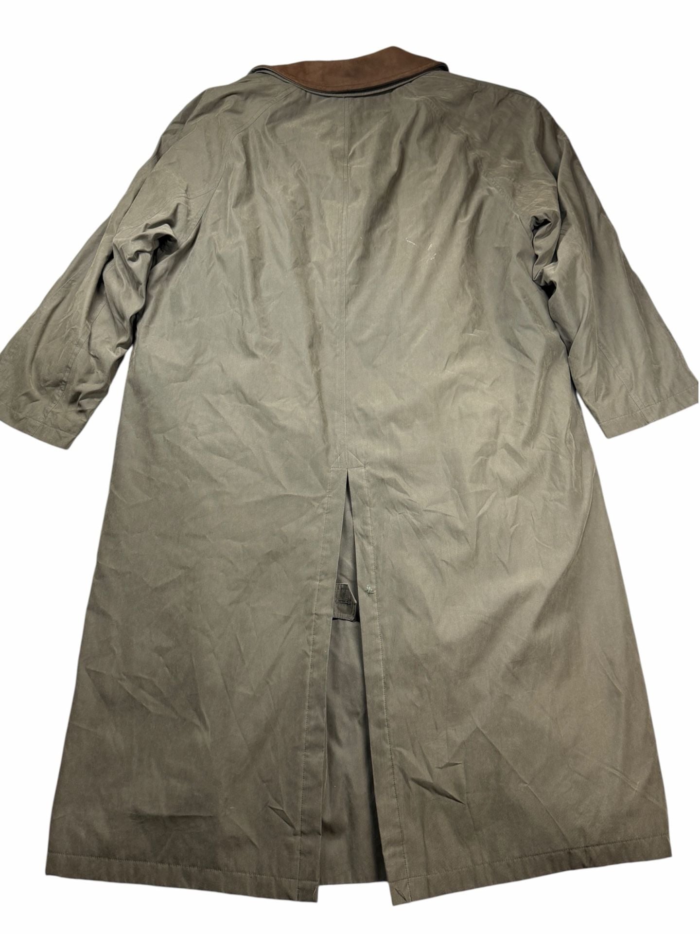 Vintage Lauren Ralph Lauren Trench Coat Mens 46R Leather Collar Lined Olive 3