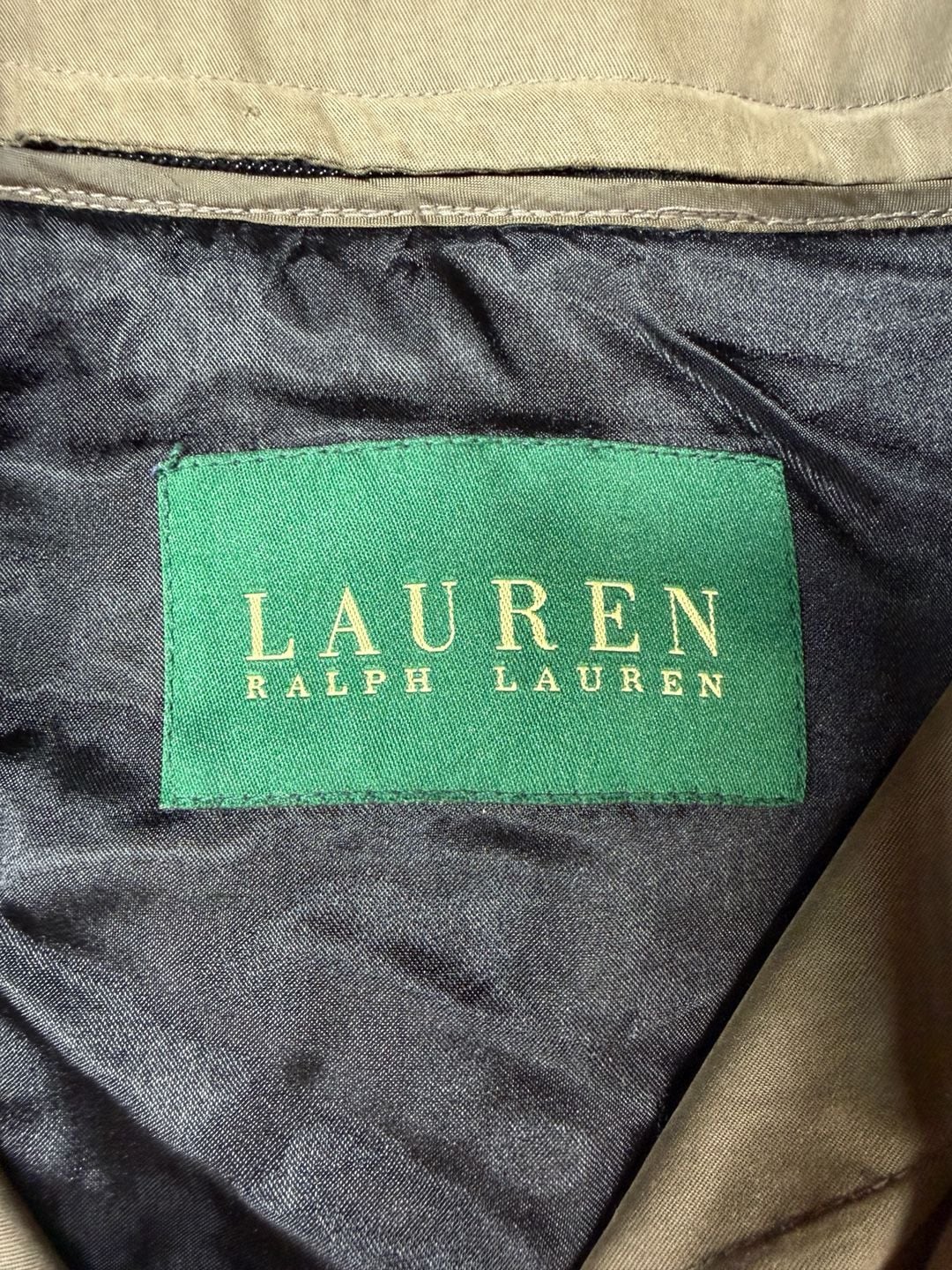 Vintage Lauren Ralph Lauren Trench Coat Mens 46R Leather Collar Lined Olive 4