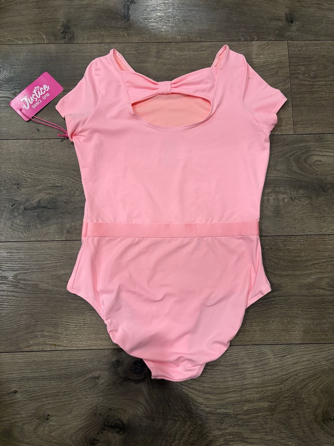NWT Justice Cap Sleeve Leotard Size XL (16/18) Pink Satin Ribbon Waist Bow Back 7