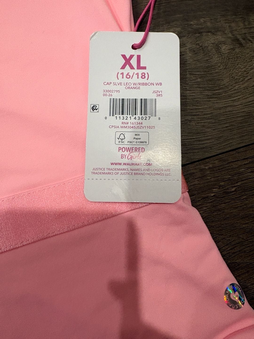 NWT Justice Cap Sleeve Leotard Size XL (16/18) Pink Satin Ribbon Waist Bow Back 8