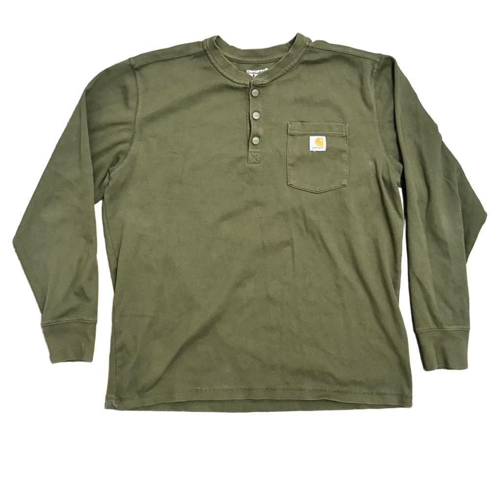 Carhartt Relaxed Fit Long-Sleeve Henley Pocket Shirt Size XL Green 2