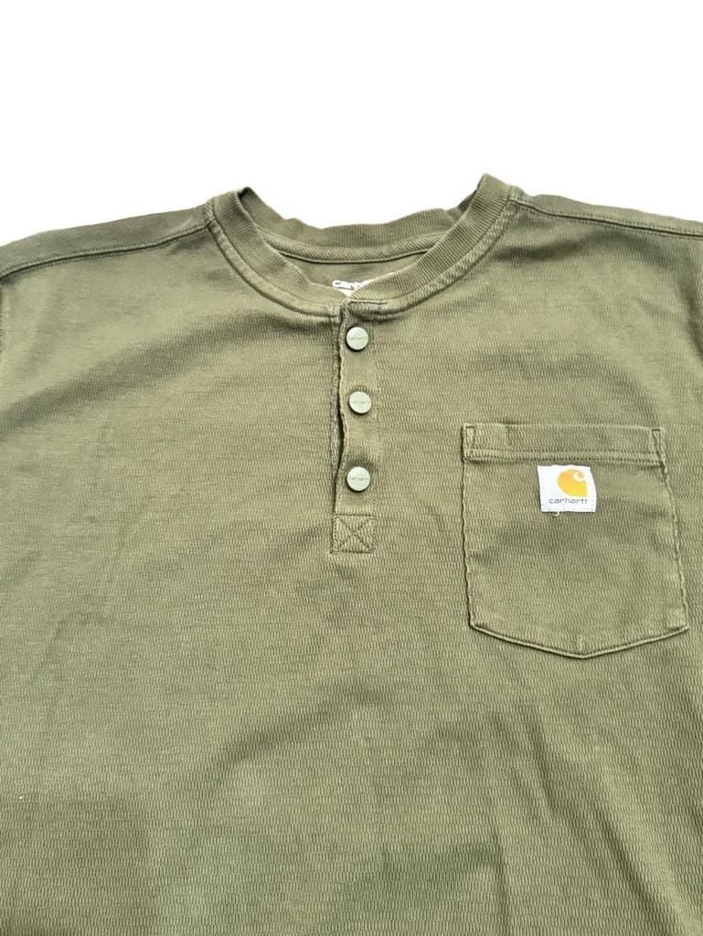 Carhartt Relaxed Fit Long-Sleeve Henley Pocket Shirt Size XL Green 3