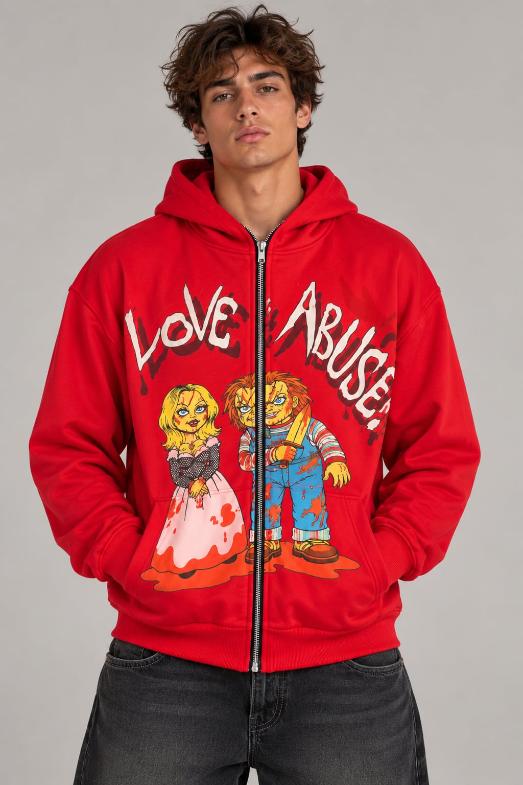 Reyzerati Love Abuser Chucky Limited Edition Full-Zip Hoodie Red Size: Large New 2