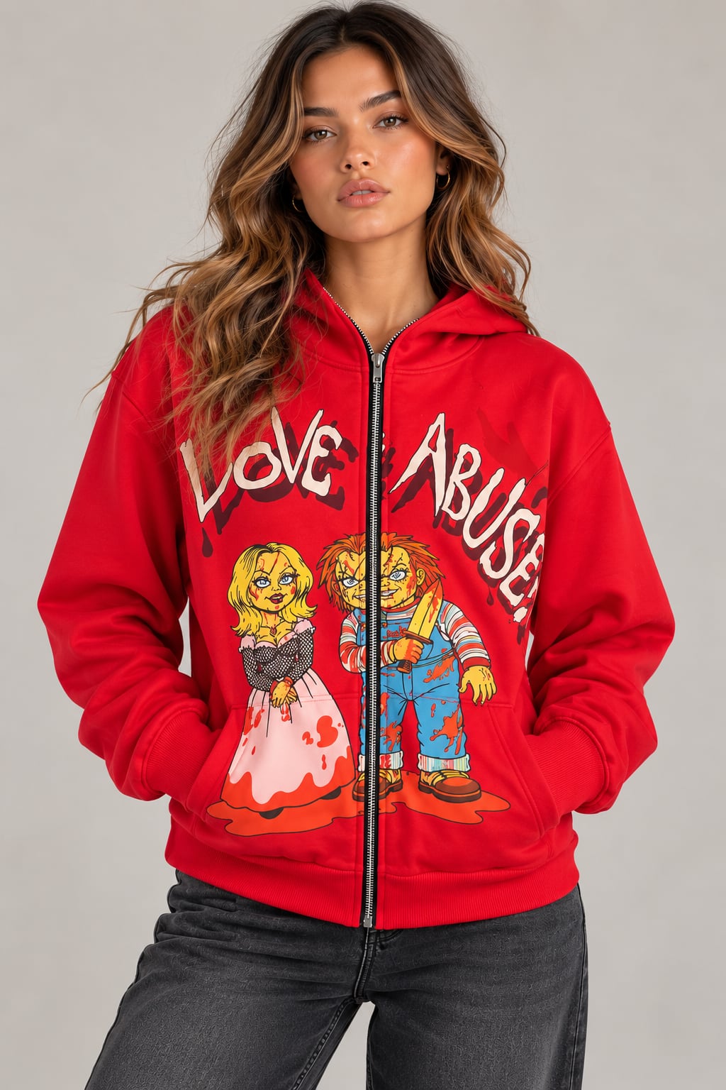 Reyzerati Love Abuser Chucky Limited Edition Full-Zip Hoodie Red Size: Large New 3