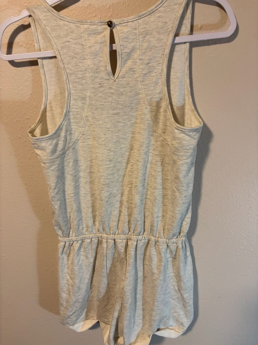 Self Esteem Romper Size S Gray White Heather Sleeveless Pocket Drawstring 3