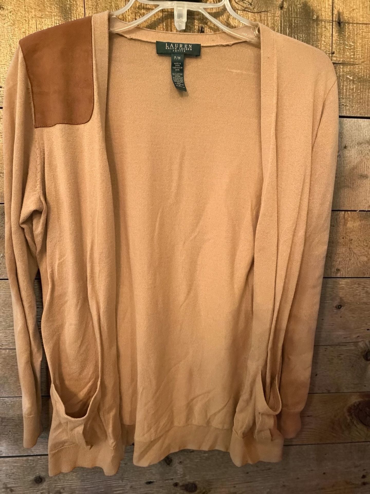 Lauren Ralph Lauren Cardigan Size P/M Tan Cotton Patch 2