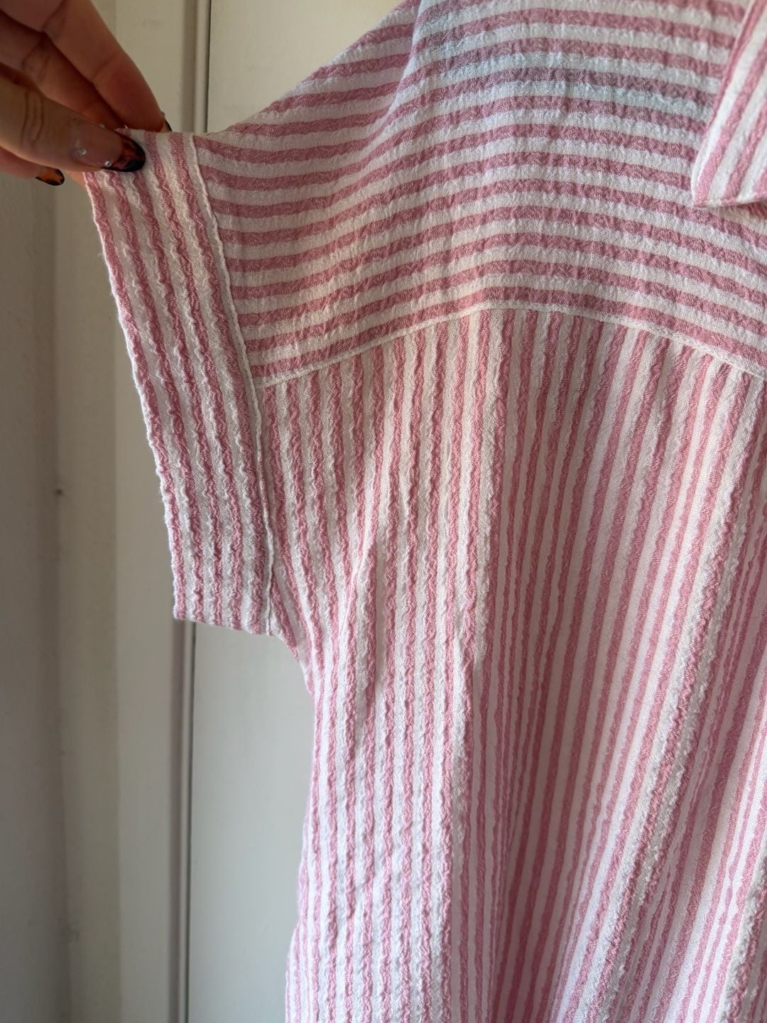 Jane & Delancey Button-Up Shirt Size XL Pink White Striped Short Sleeve 3