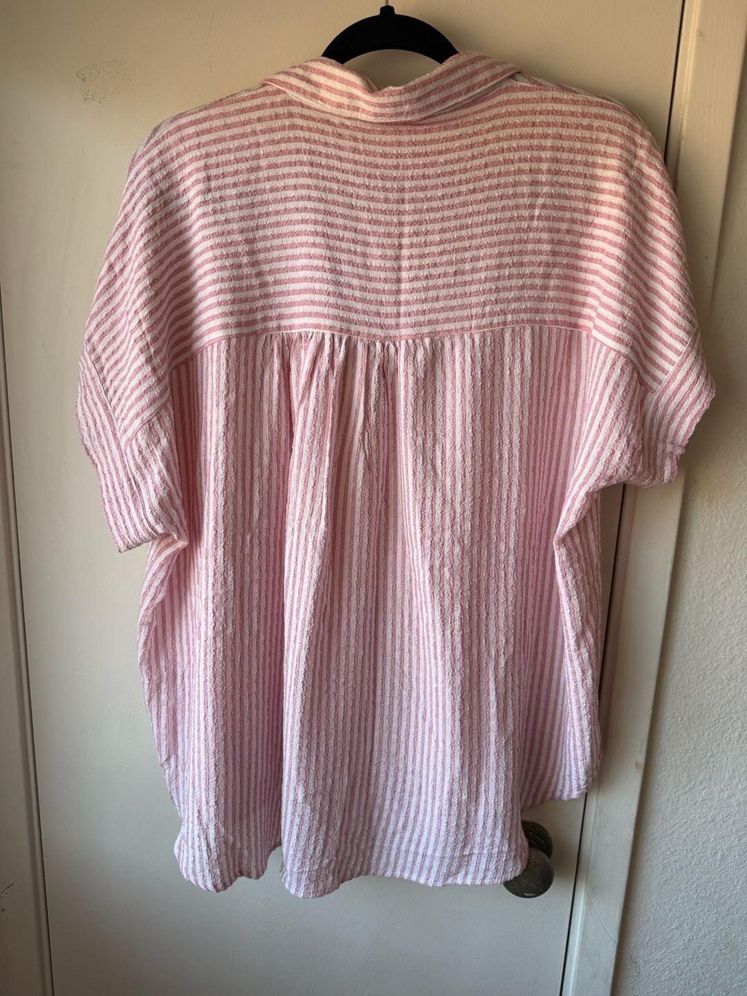 Jane & Delancey Button-Up Shirt Size XL Pink White Striped Short Sleeve 4