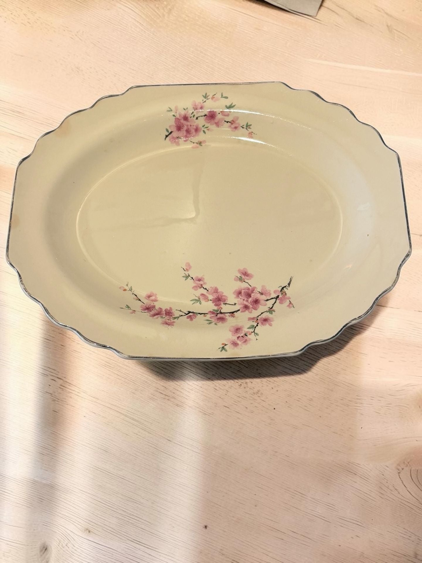 W. S. George Lido Canarytone Pink Floral Serving Platter 1
