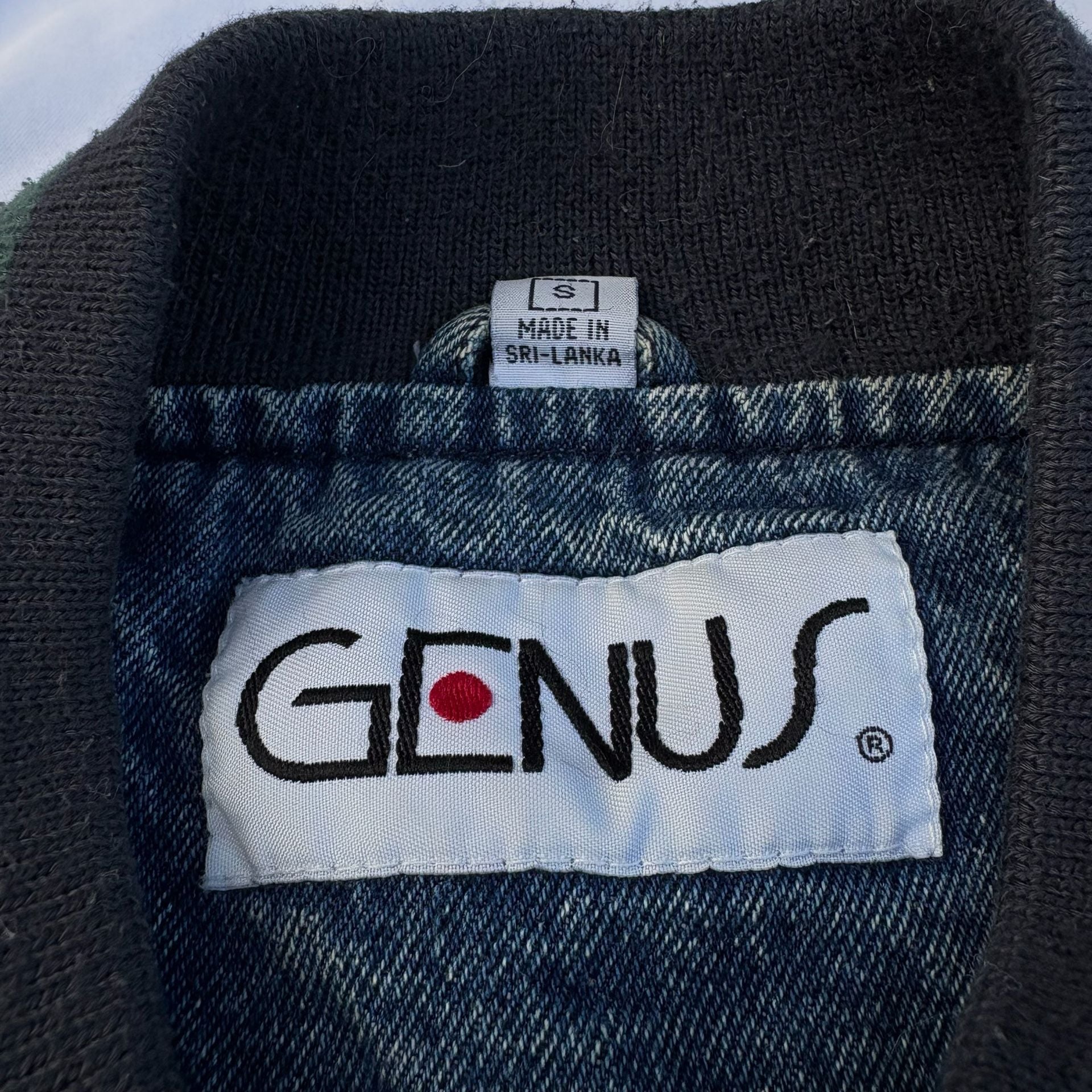 VTG 90s Genus Goodyear Tires Denim Varsity Jacket Small Blue Green Bomber 6