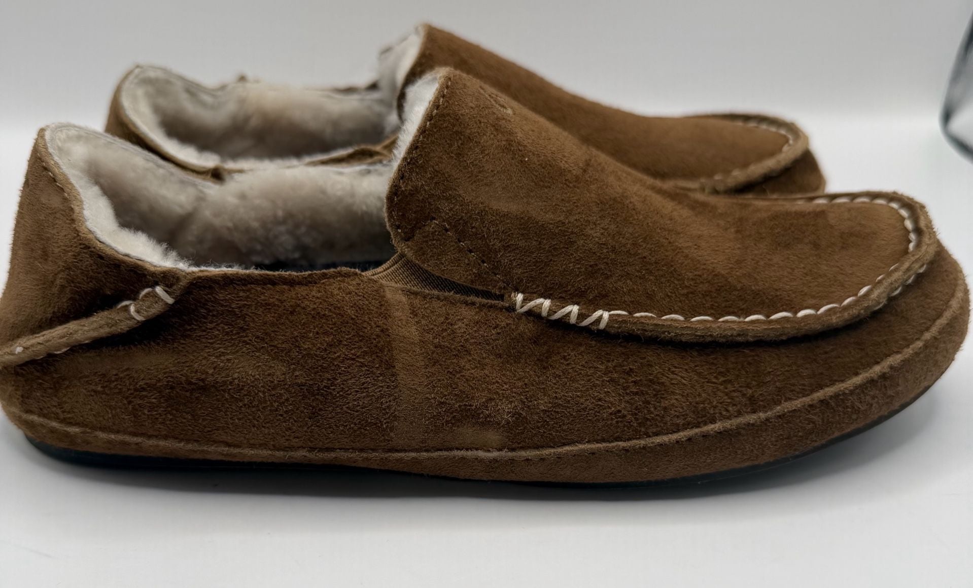 OluKai Nohea Slipper Size US W6 Brown Suede Shearling 3