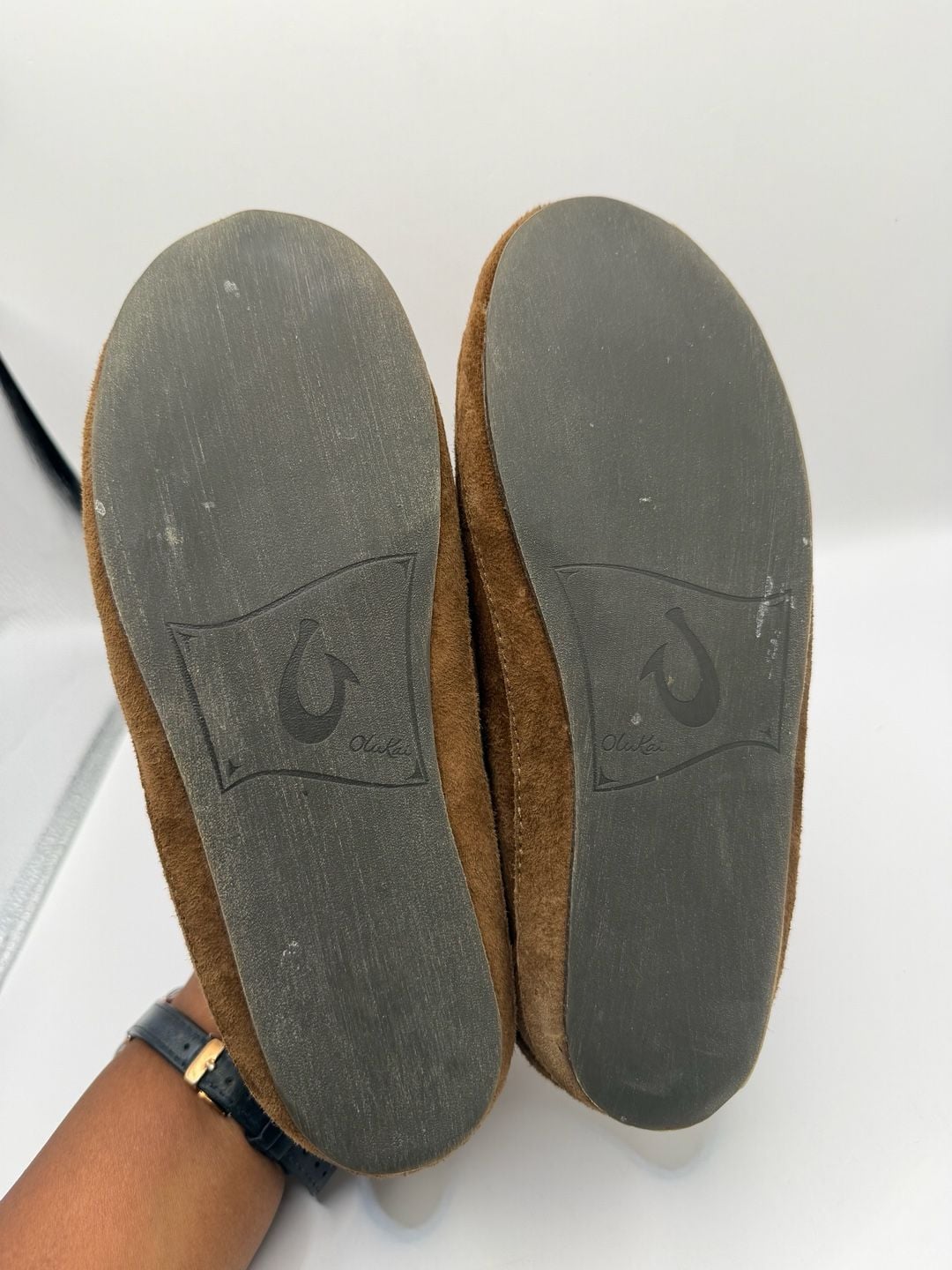 OluKai Nohea Slipper Size US W6 Brown Suede Shearling 5