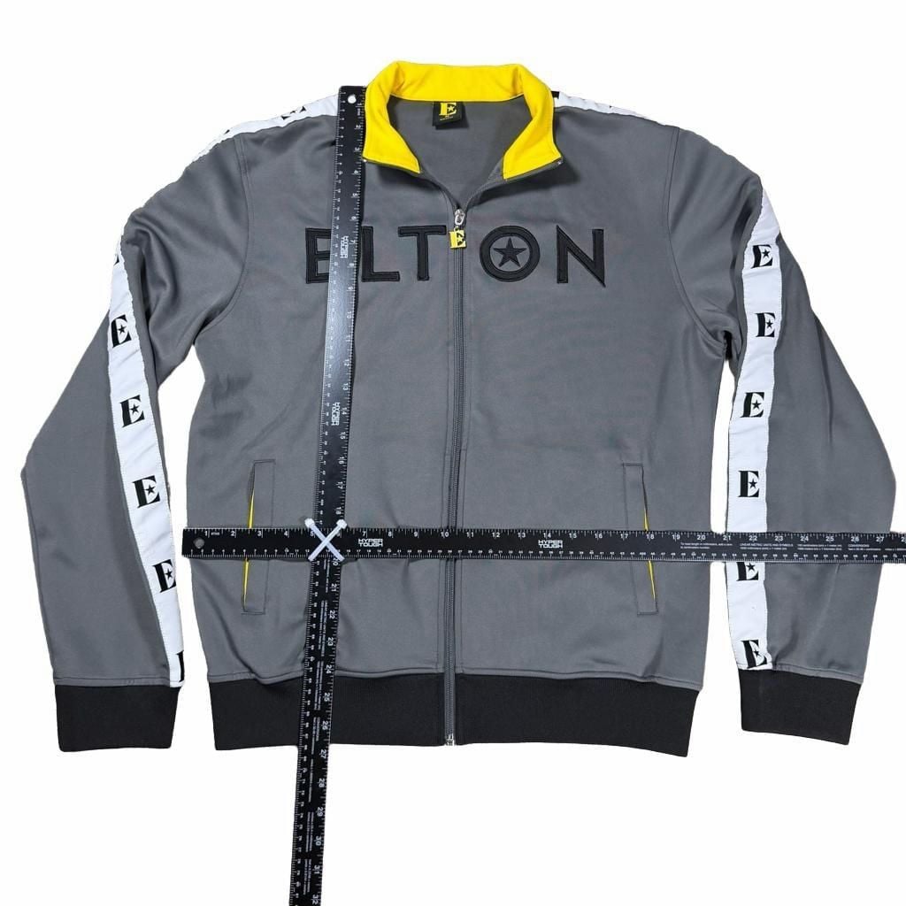 Elton Track Collectors Jacket Size M Gray Yellow Full Zip 2