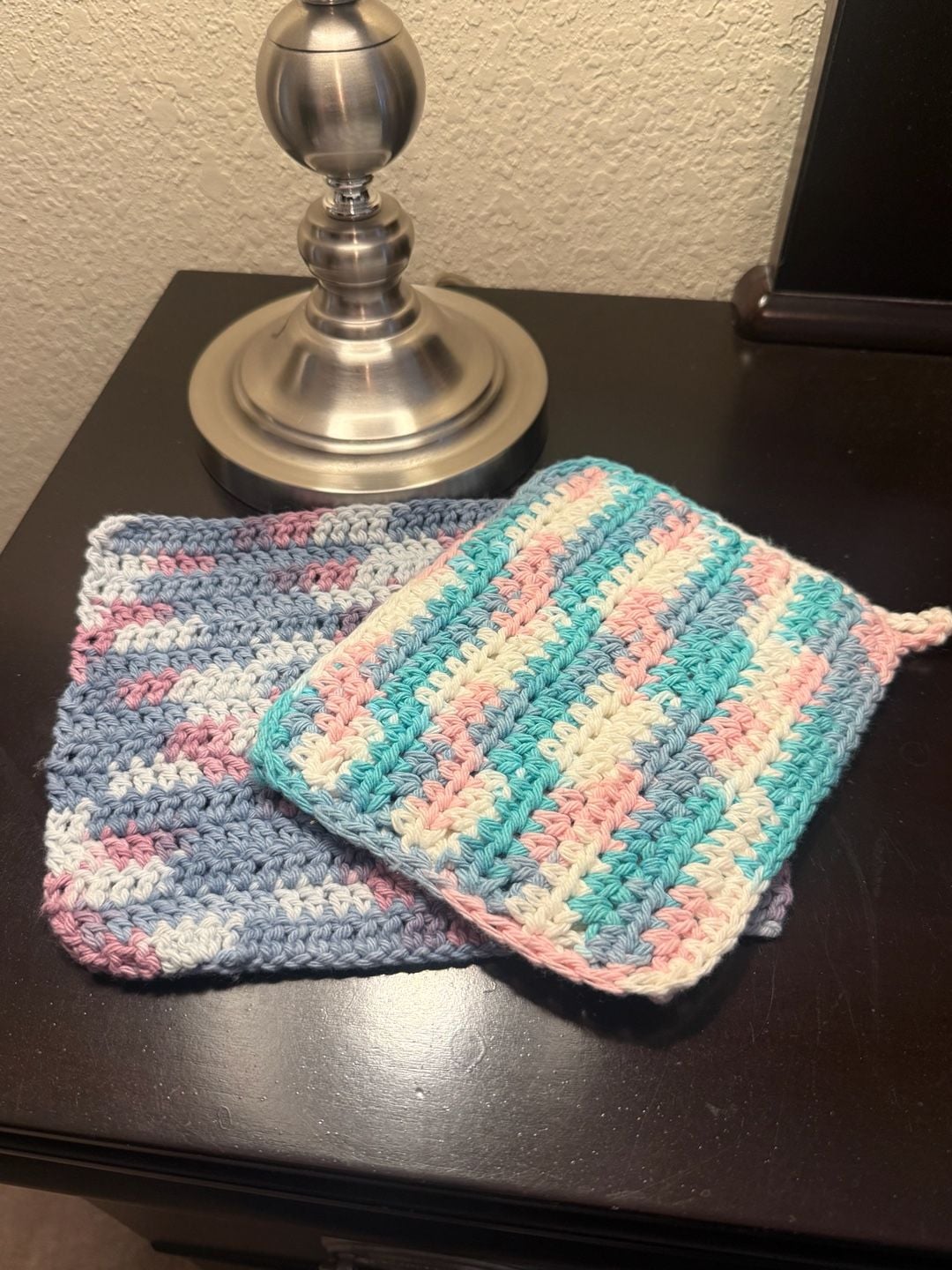 Handmade Crochet Potholders Dishcloths Set Pastel Cotton 1