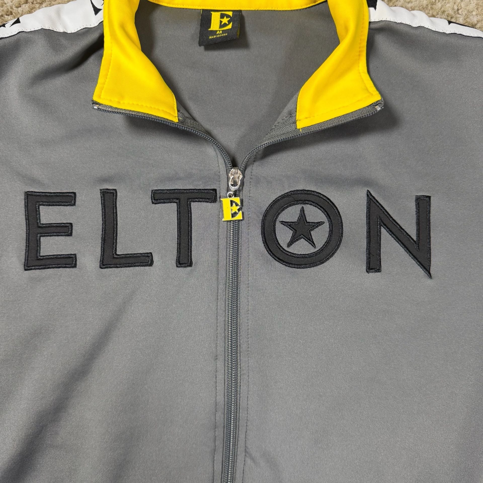 Elton Track Collectors Jacket Size M Gray Yellow Full Zip 4