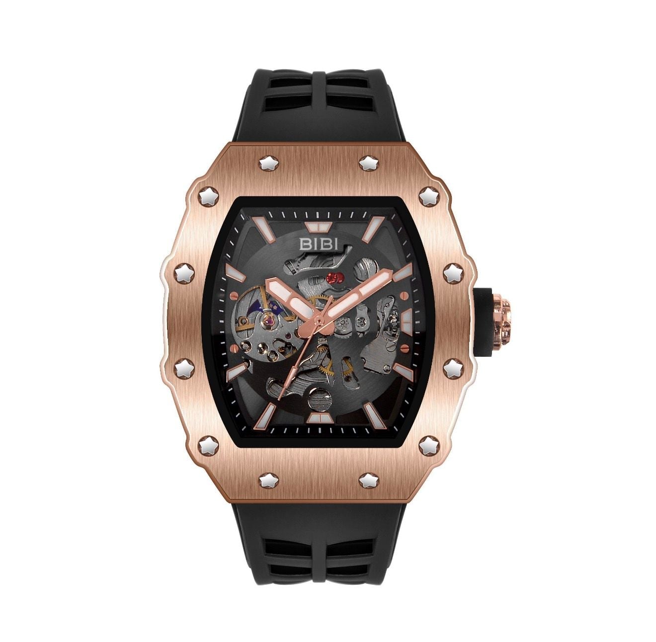 Bibi Automatic Mechanical Skeleton Tonneau Wristwatch Rose Gold 2