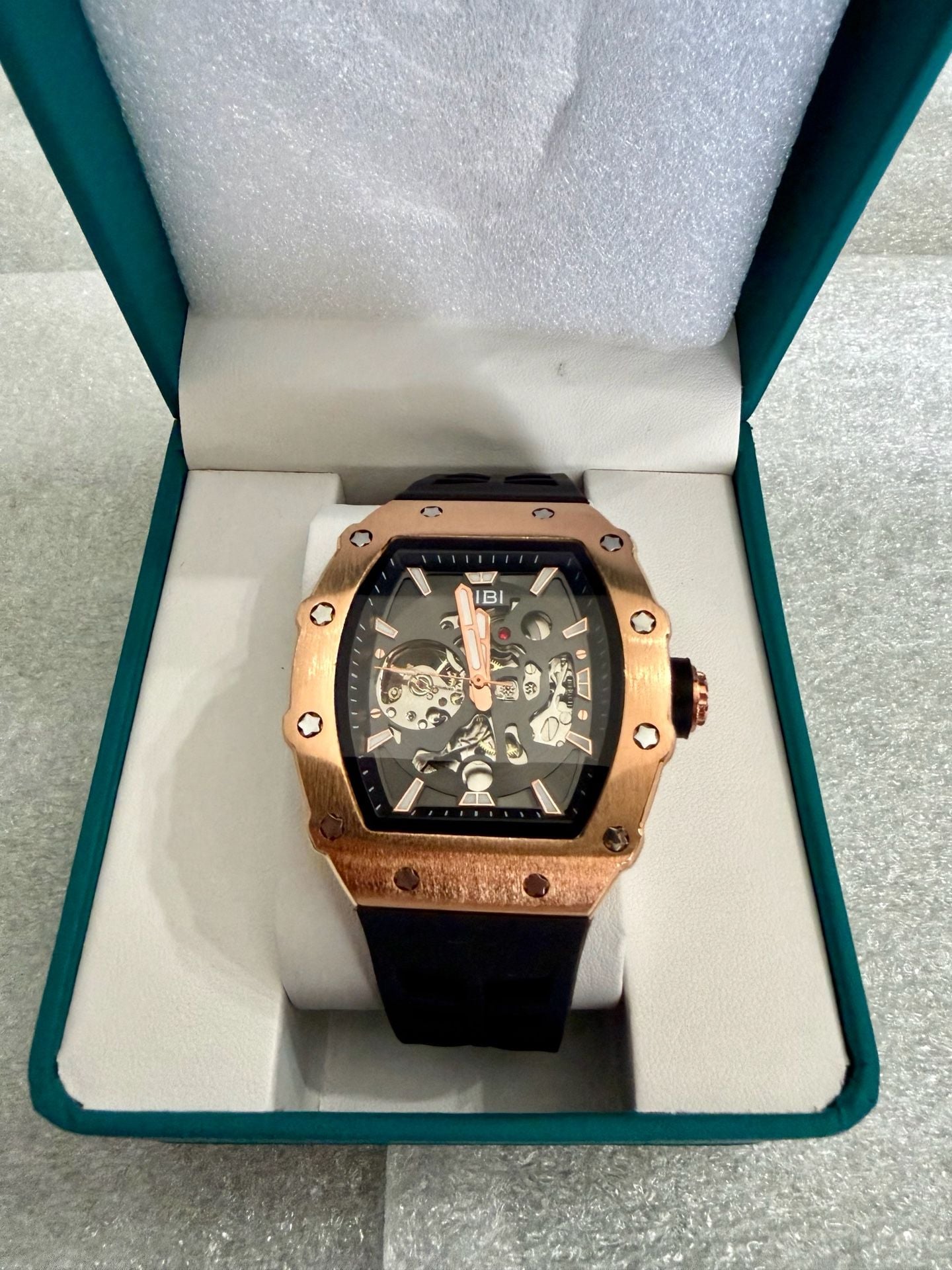 Bibi Automatic Mechanical Skeleton Tonneau Wristwatch Rose Gold 3