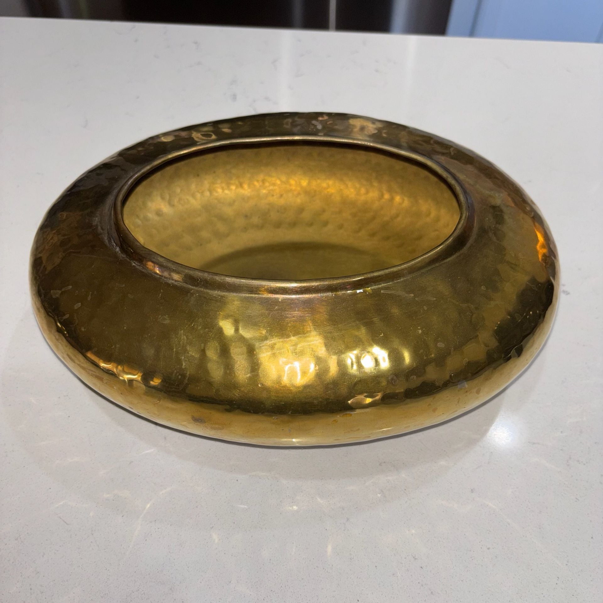 Vintage Brass Hammered Oval Planter Centerpiece Bowl 2