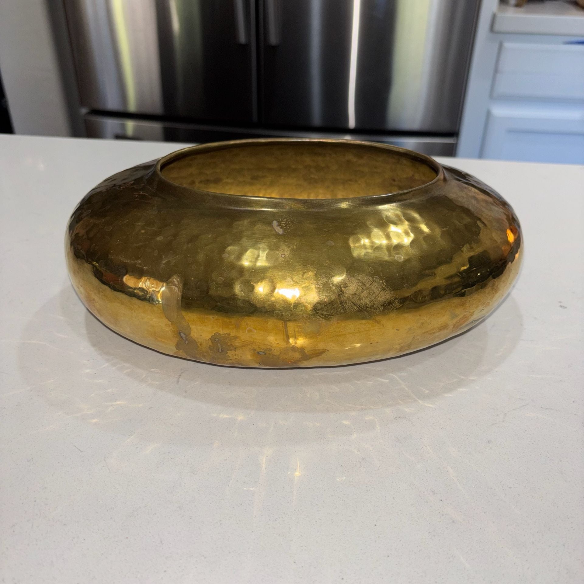 Vintage Brass Hammered Oval Planter Centerpiece Bowl 4