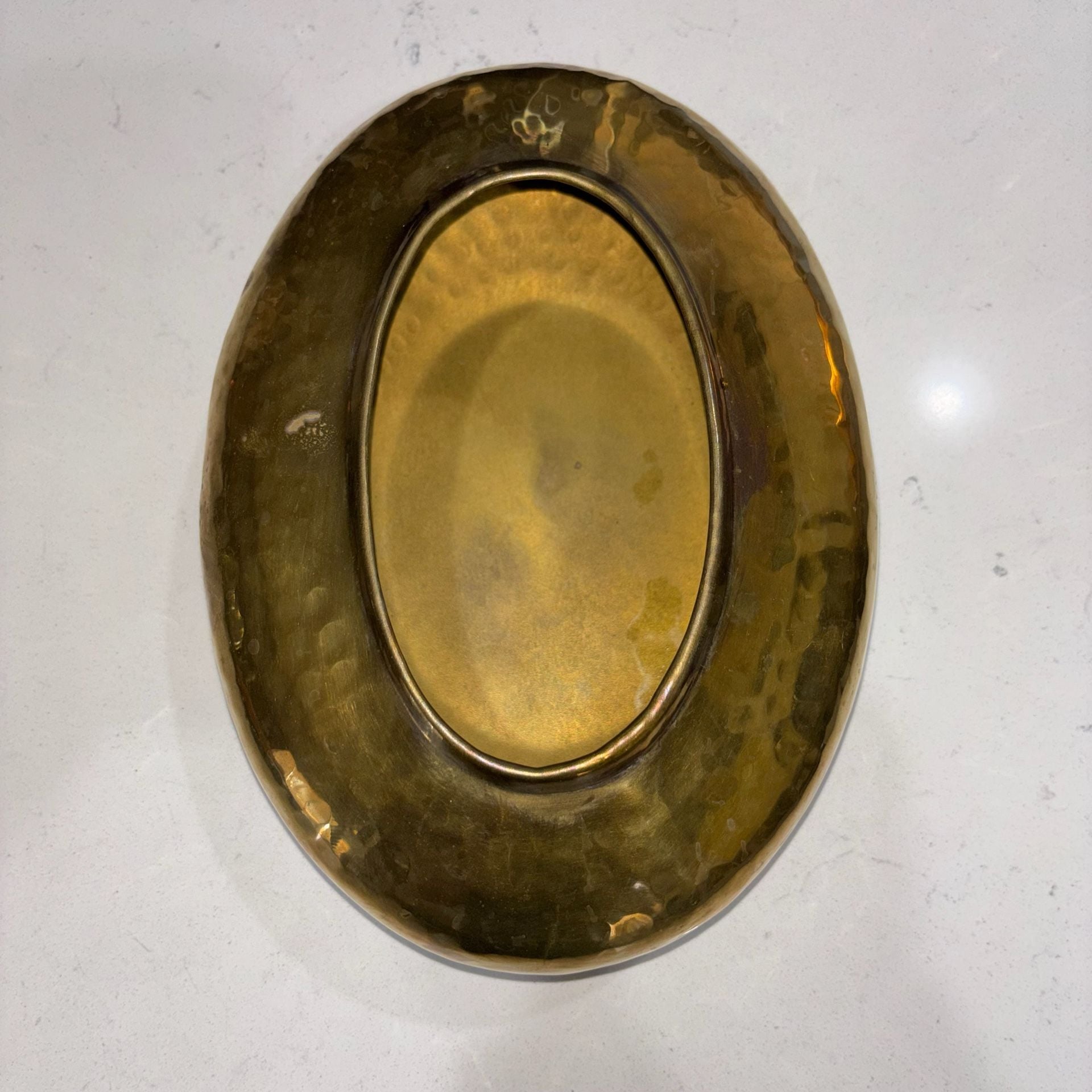 Vintage Brass Hammered Oval Planter Centerpiece Bowl 6