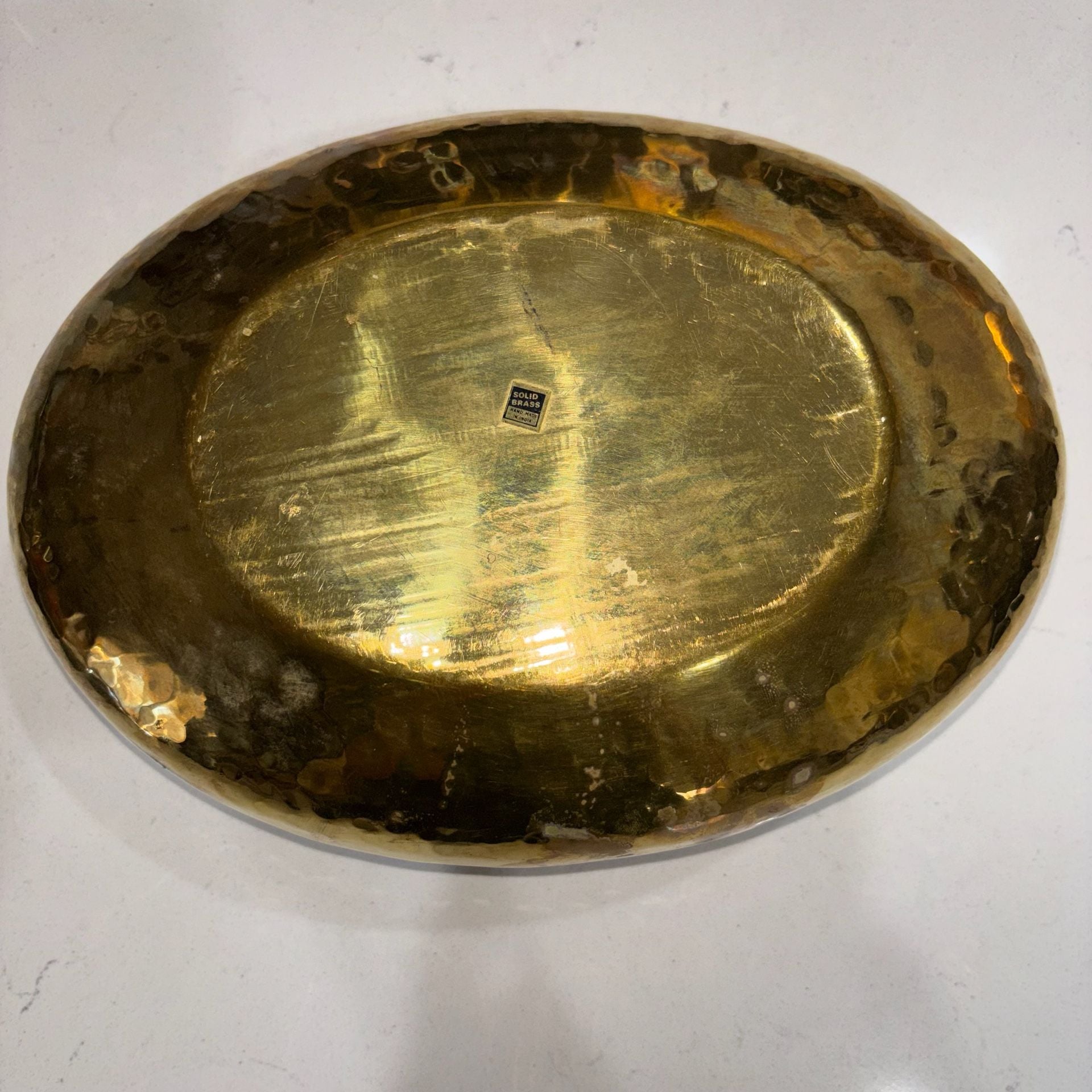 Vintage Brass Hammered Oval Planter Centerpiece Bowl 7