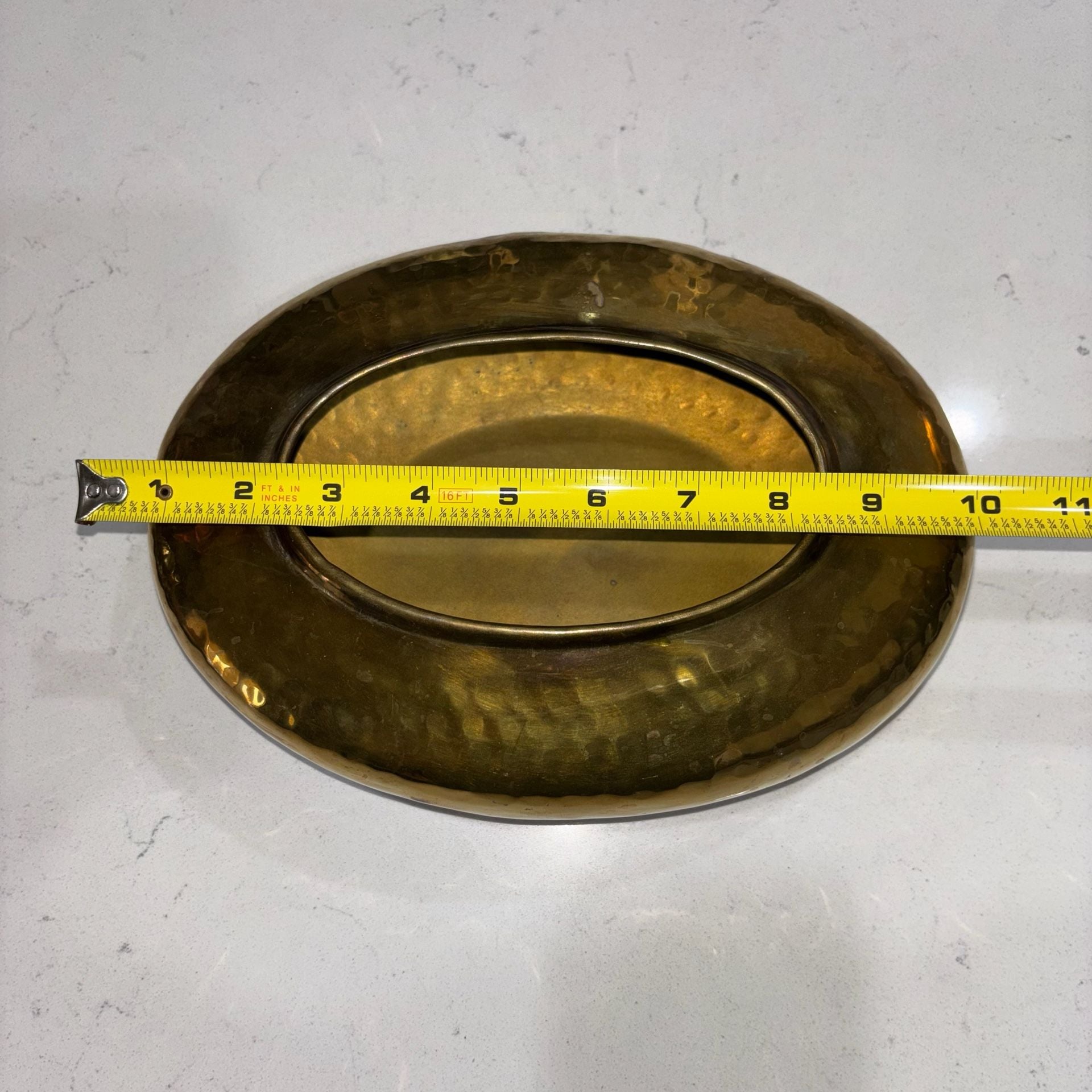 Vintage Brass Hammered Oval Planter Centerpiece Bowl 9