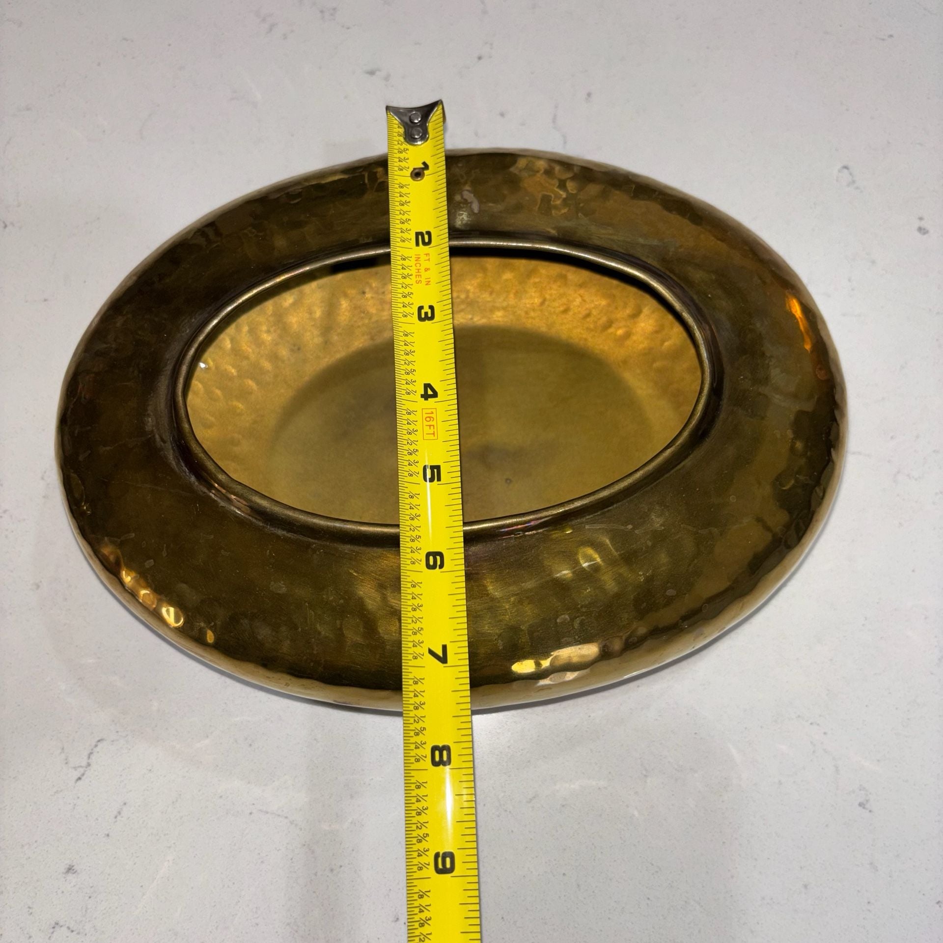 Vintage Brass Hammered Oval Planter Centerpiece Bowl 10