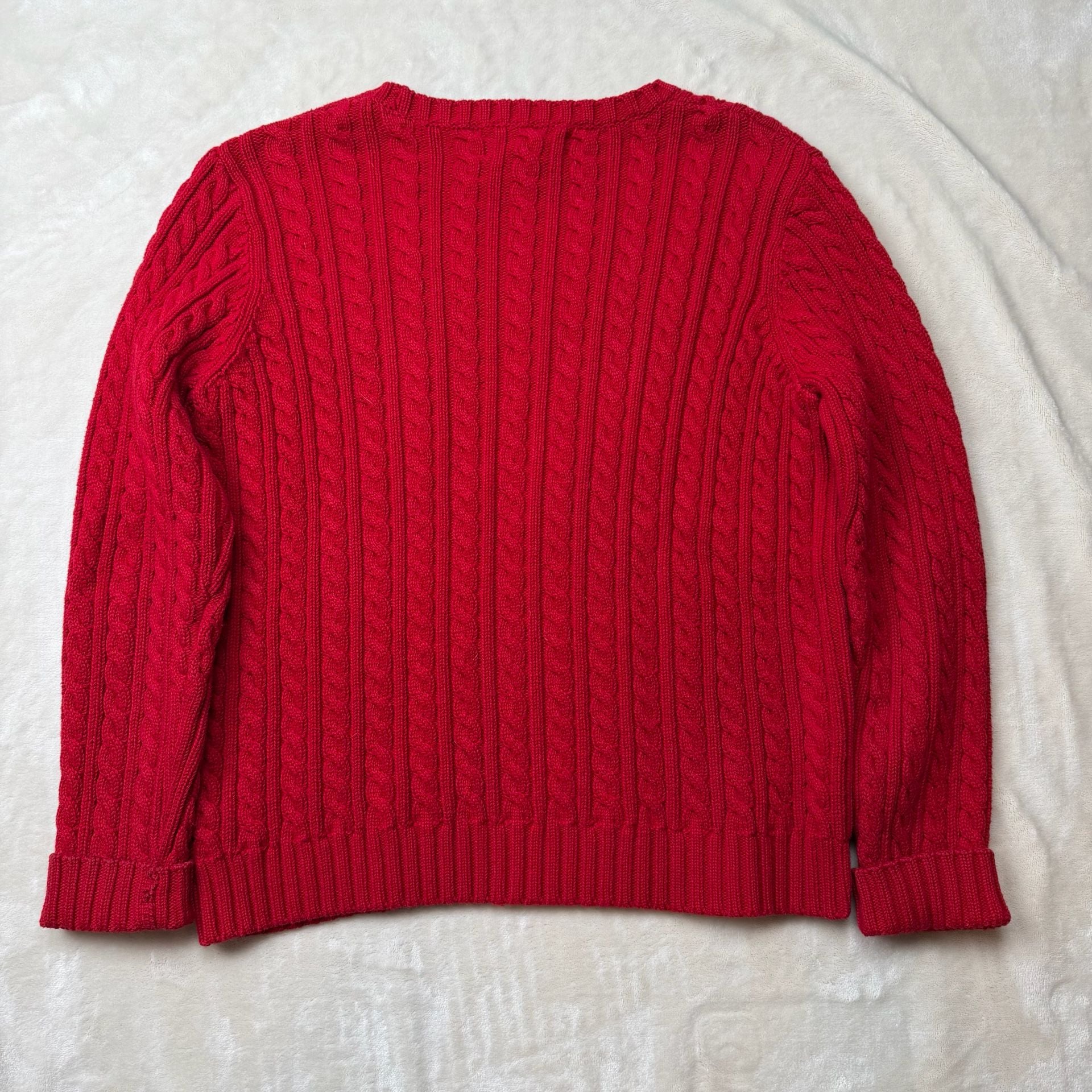 Red Lauren Ralph Lauren Sweater Size P/P Red 90โs Cotton Cable Knit Crest Logo 7