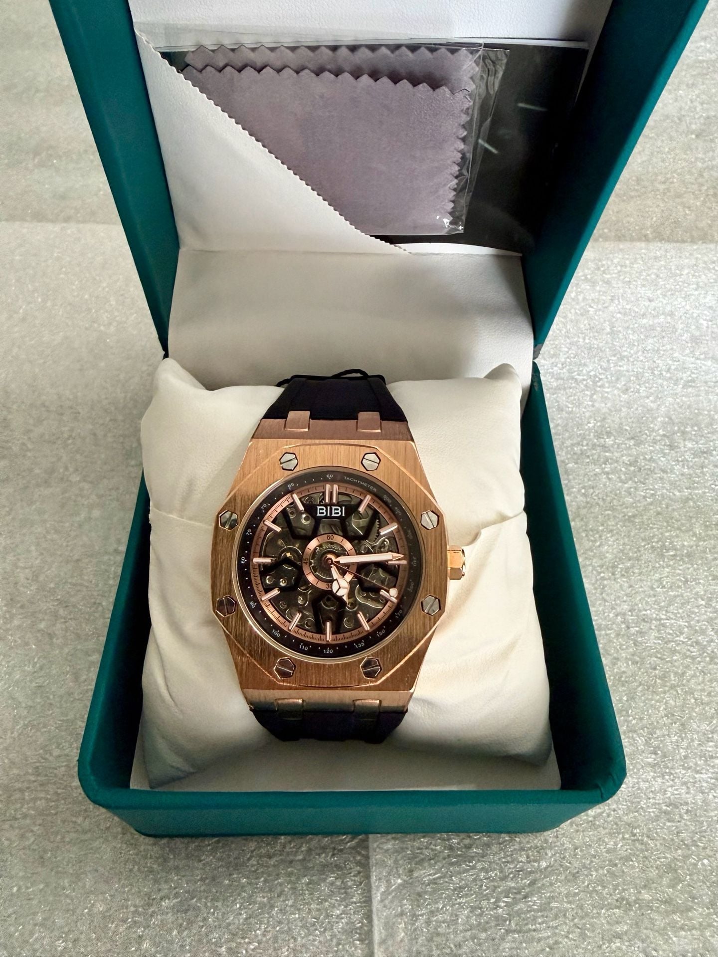 BiBi Rose Gold Automatic Skeleton Dial With Black Strap 3