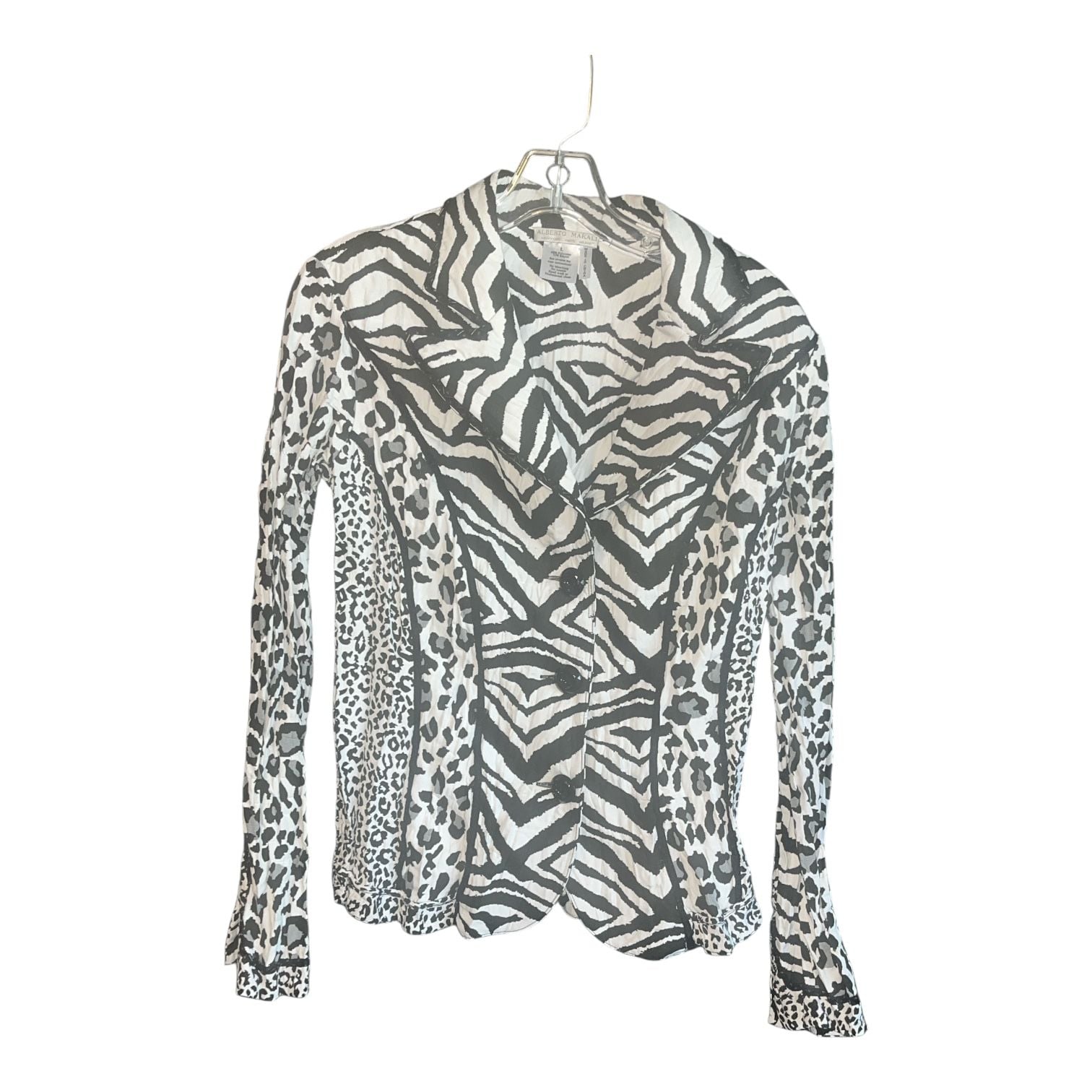 Alberto Makali Animal Print Blazer Size L Black White Beaded Lapel 2