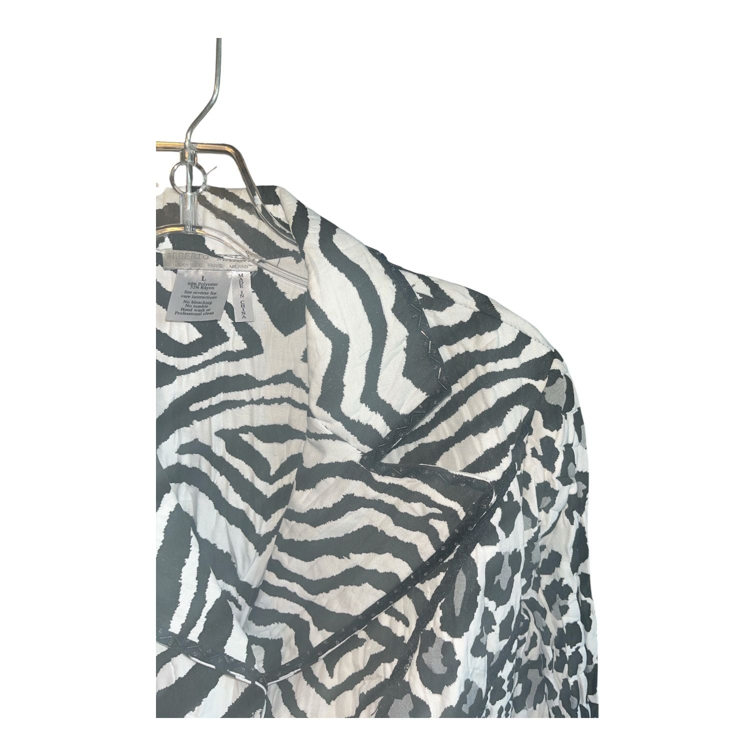 Alberto Makali Animal Print Blazer Size L Black White Beaded Lapel 4