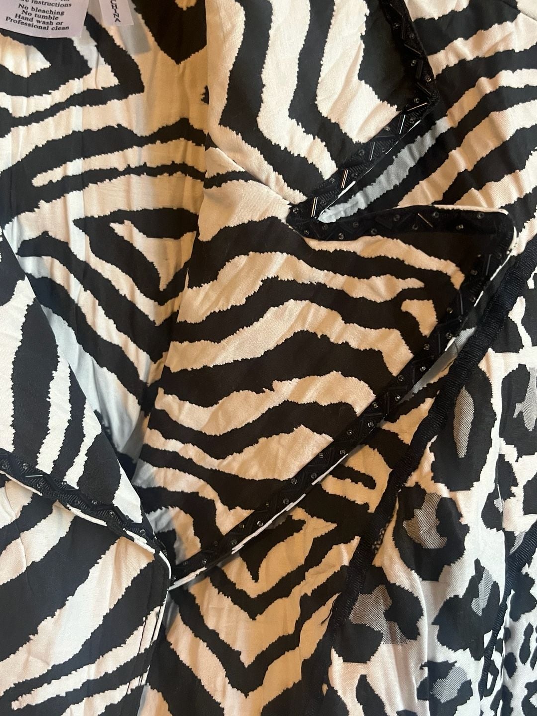 Alberto Makali Animal Print Blazer Size L Black White Beaded Lapel 6