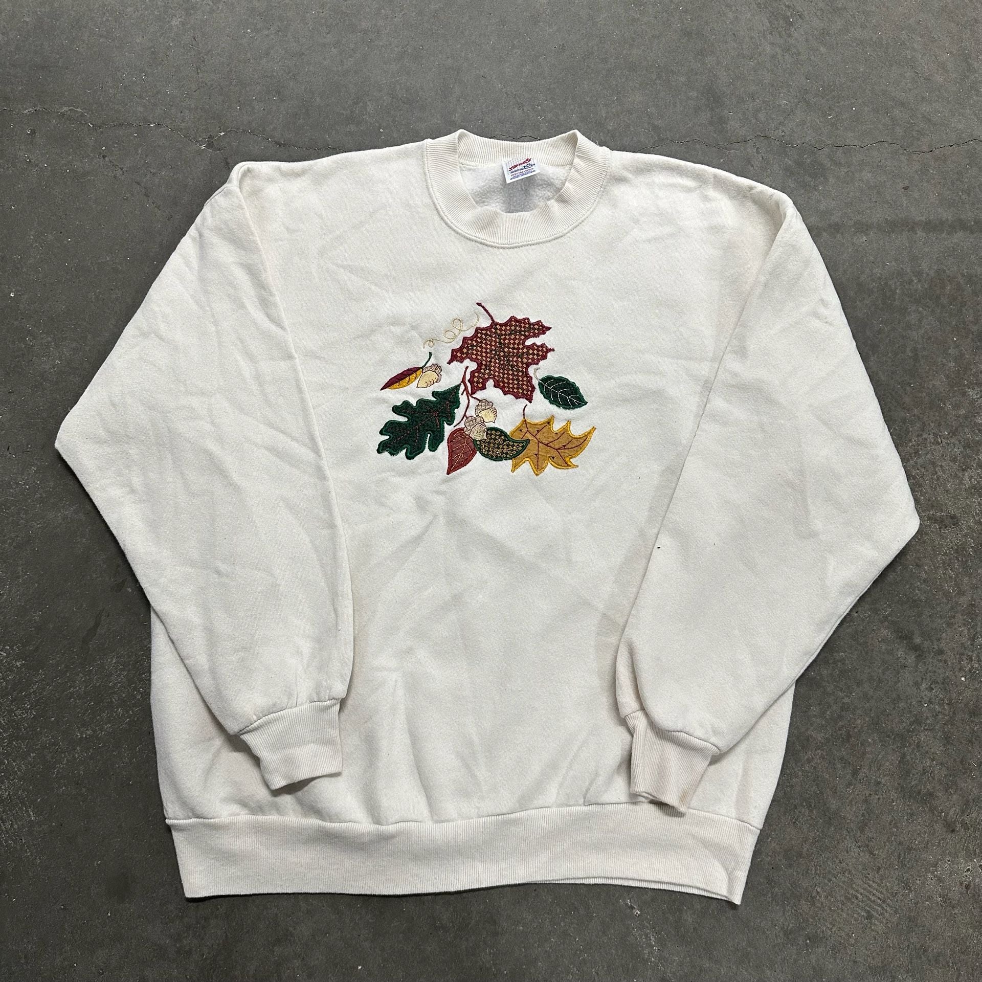 Vintage 90s Jerzees USA Embroidered Fall Leaves Acorns Crewneck Sweatshirt XL 2