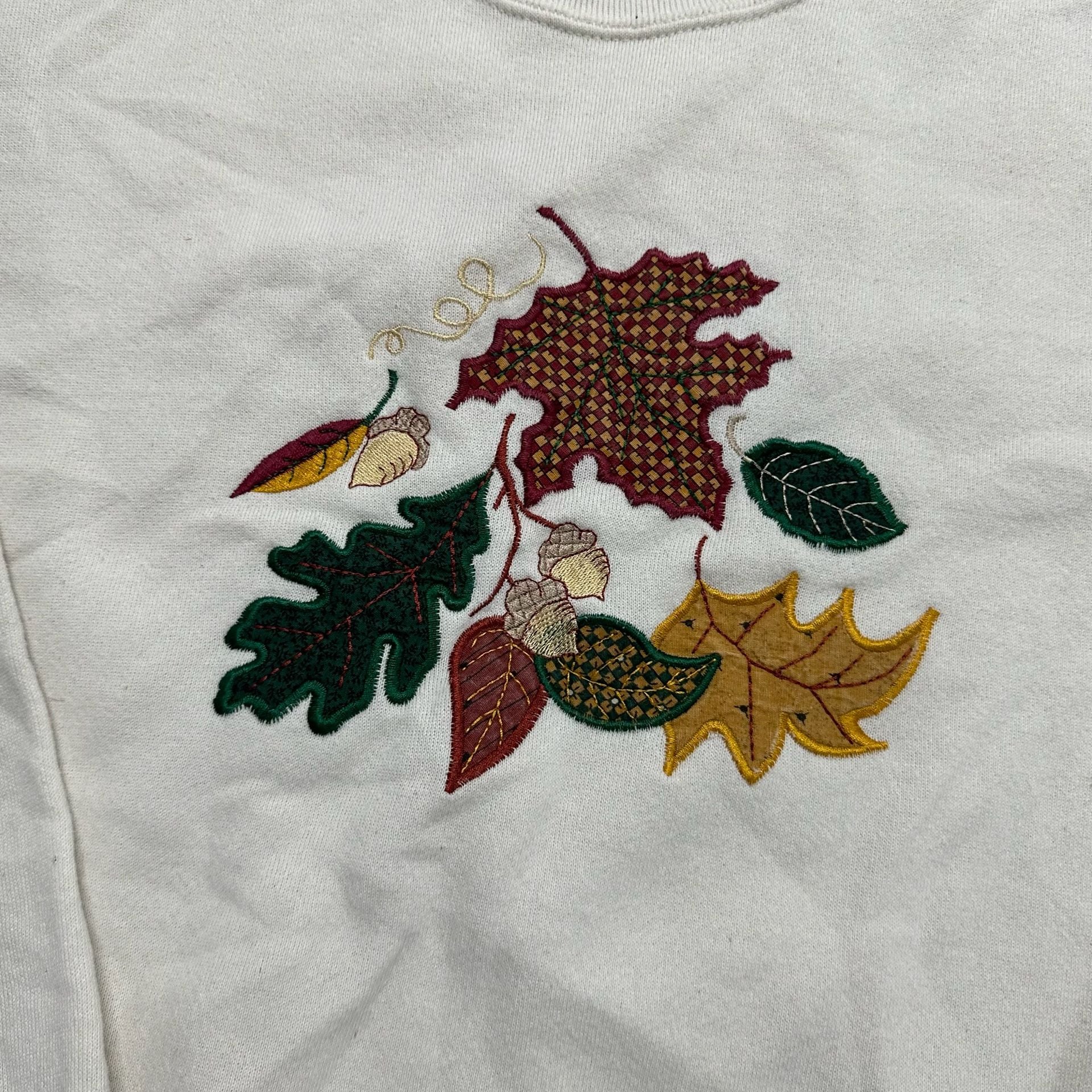 Vintage 90s Jerzees USA Embroidered Fall Leaves Acorns Crewneck Sweatshirt XL 5