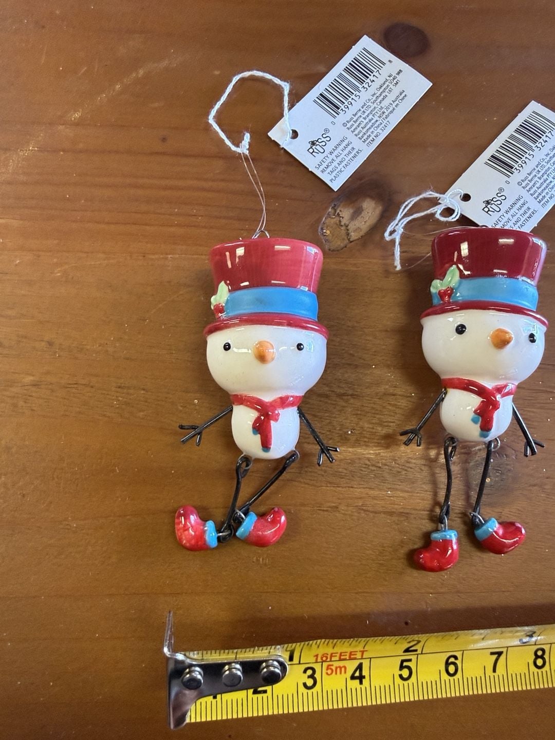 Russ Berrie Christmas Snowman Ornaments Set Of 2 2