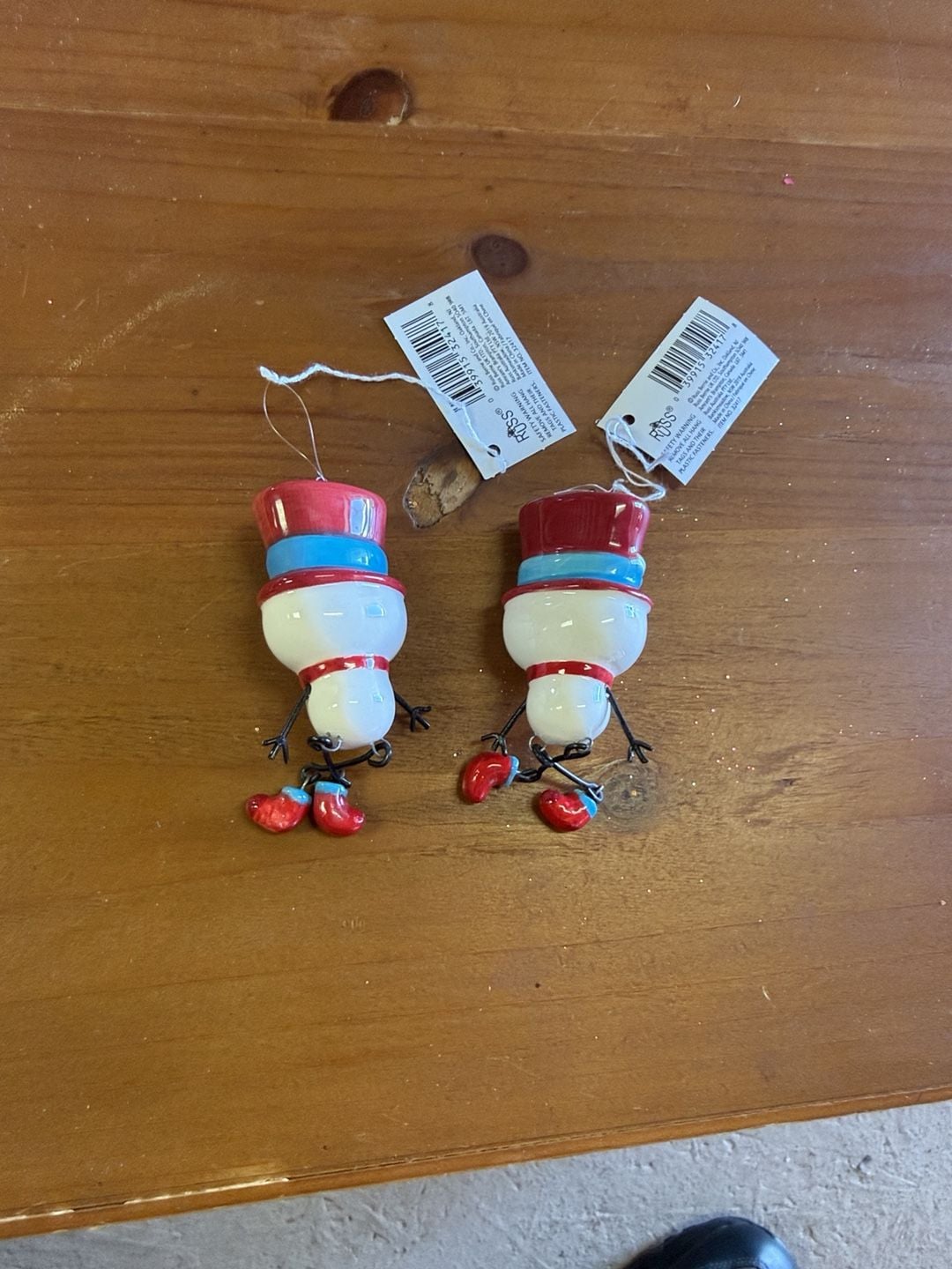Russ Berrie Christmas Snowman Ornaments Set Of 2 4