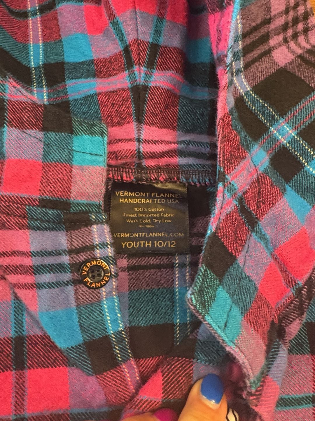 Vermont Flannel Co Hooded Flannel Pullover Size Youth 10/12 Pink Plaid 4