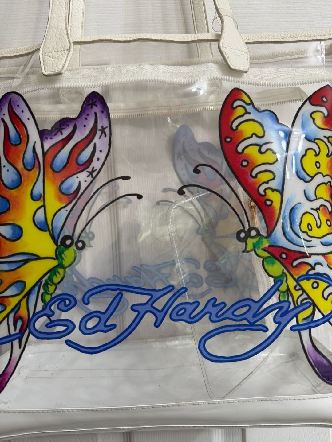 Ed Hardy Clear PVC Tote Bag with Butterfly Print 3
