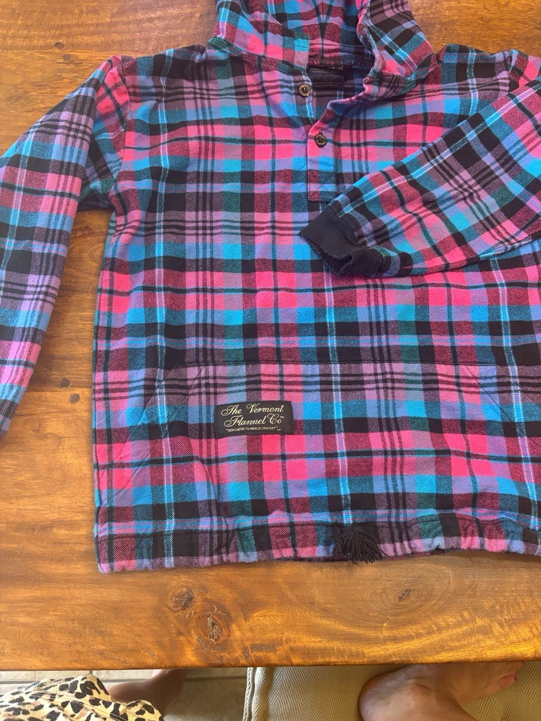 Vermont Flannel Co Hooded Flannel Pullover Size Youth 10/12 Pink Plaid 5