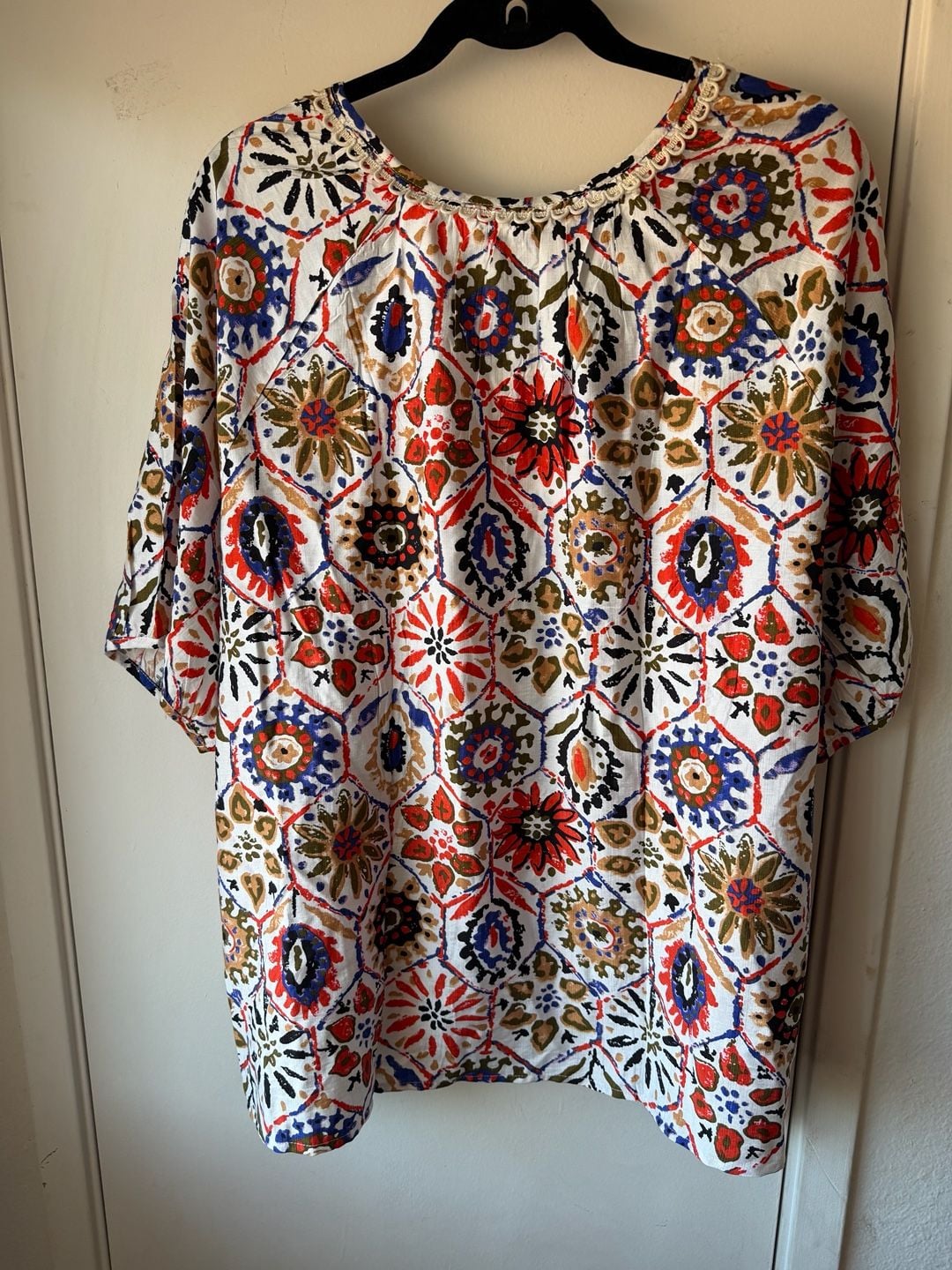 Vivilli Blouse Size XXL Multicolored Geometric Boho Tassel Peasant Top 7